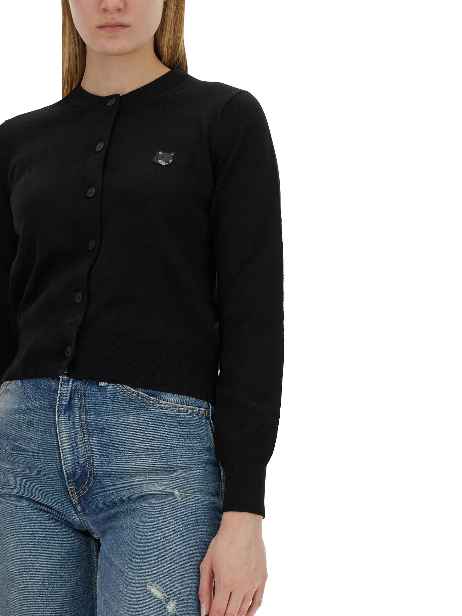 Shop Maison Kitsuné Fox Patch Cardigan In Black