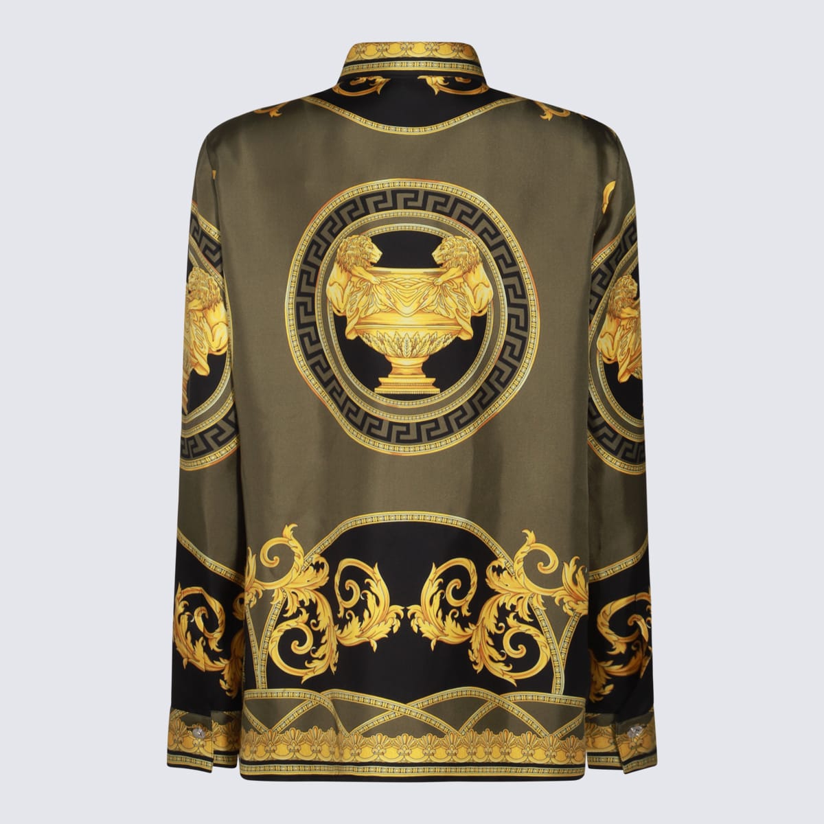 Shop Versace Gold And Black Silk Shirt In Black/dark Olive/gold