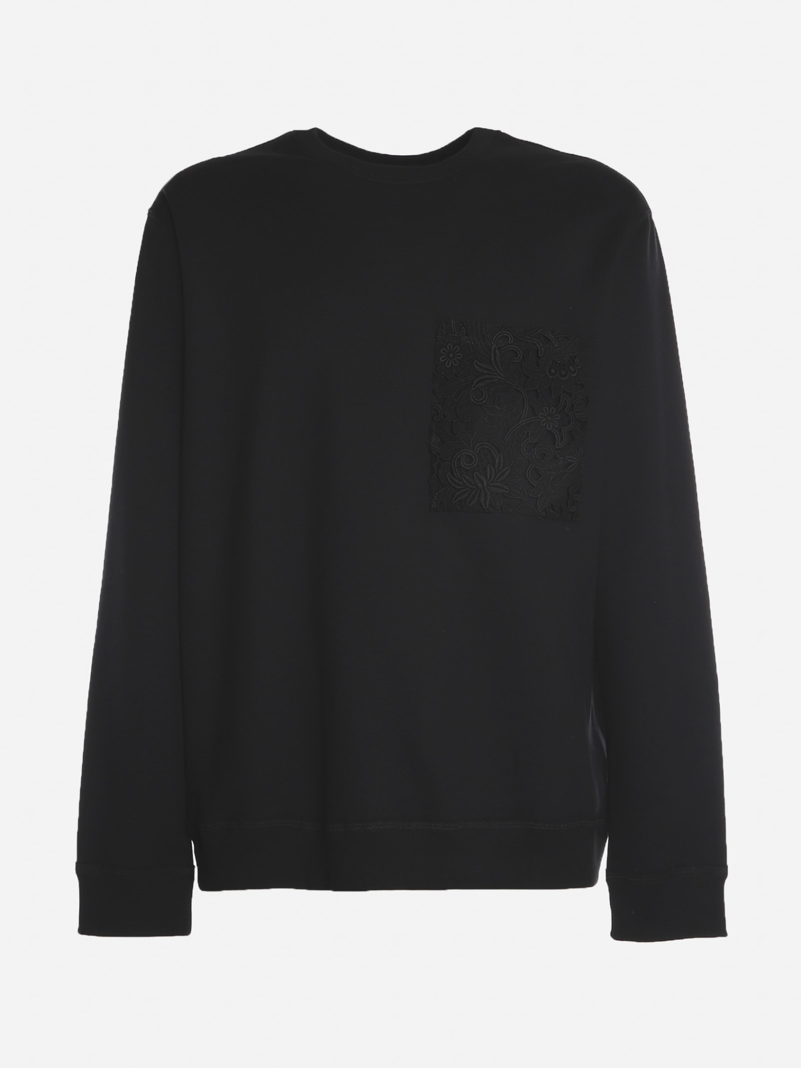Valentino Cotton Sweatshirt With Macramé Lace Insert