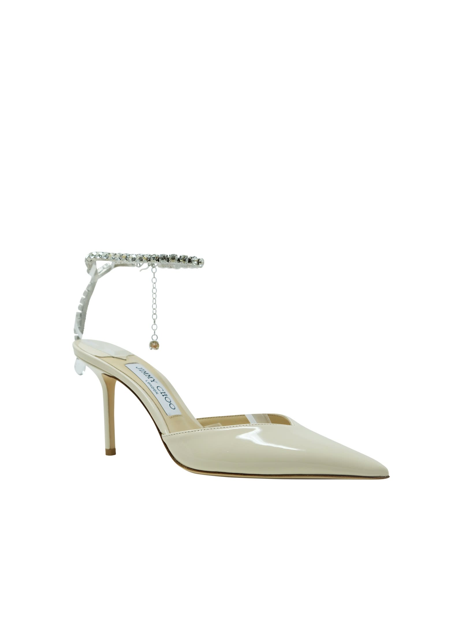 Shop Jimmy Choo Patent Leather Saeda Slingback In Ivory