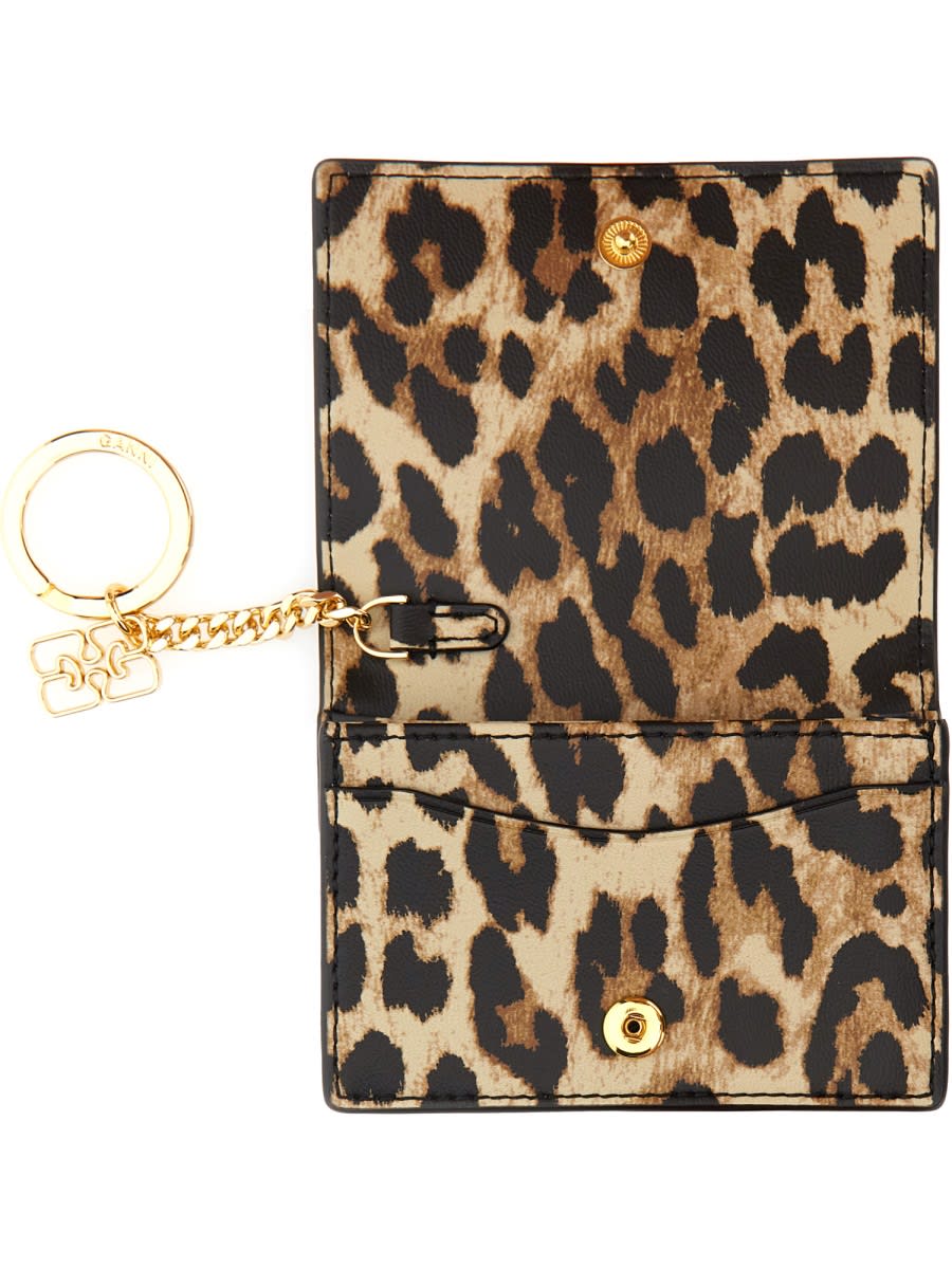 Ganni Bou Card Holder With Animal Motif In Animal Print