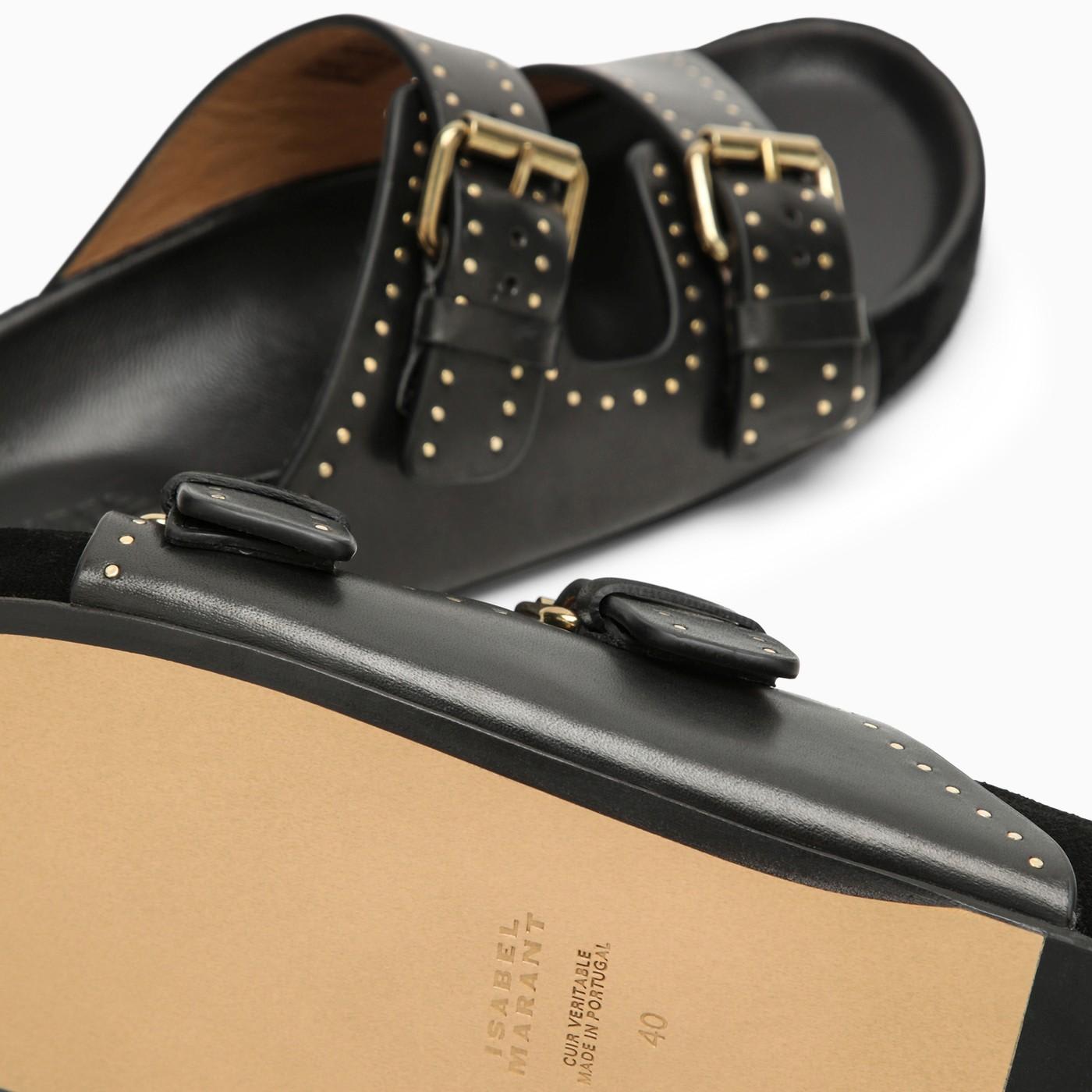 Shop Isabel Marant Black Leather Lennyo Sandals With Buckles In Bk Black