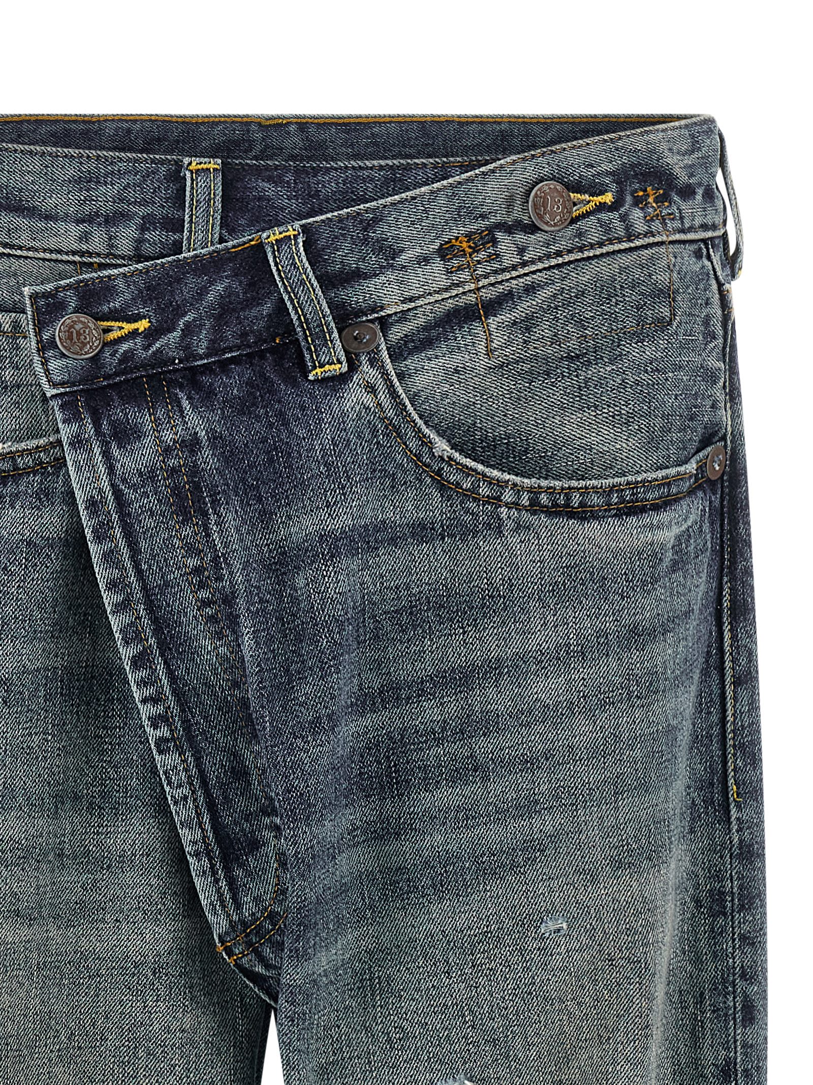 R13 Crossover Distressed Jeans In Blue