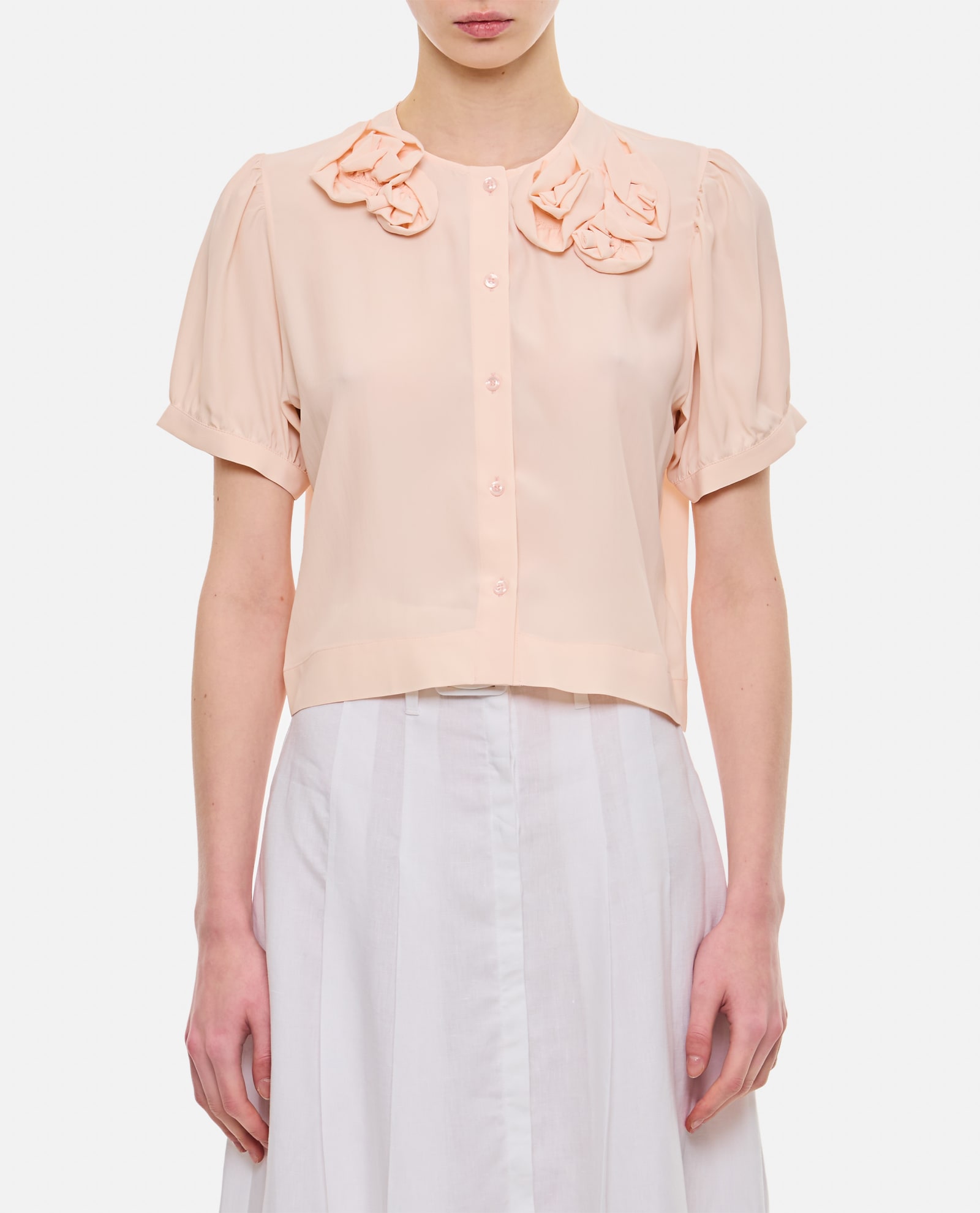 Shop Simone Rocha Short Sleeve Top W/ Clustered Rose In Pink