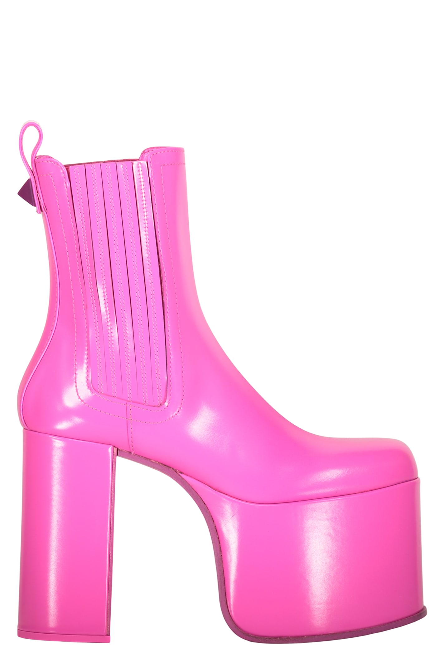 Valentino Garavani Pink Glossy Ankle Boots With Heel