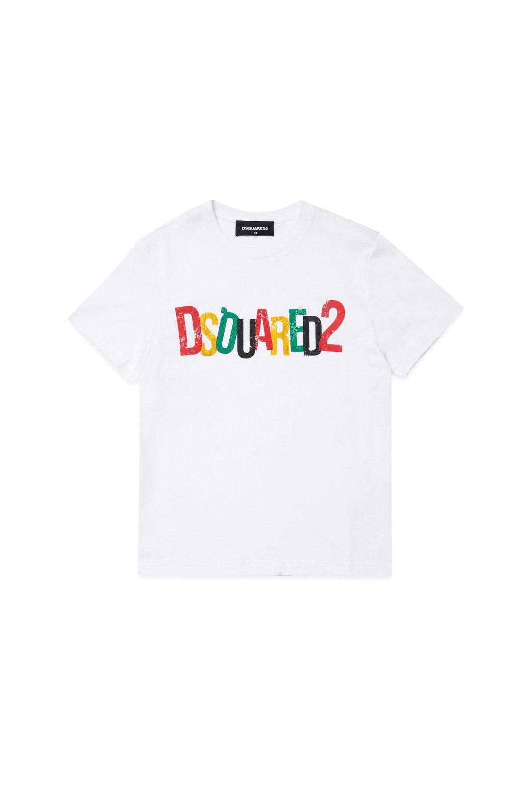 Dsquared2 Kids' Logo-printed Crewneck T-shirt In White
