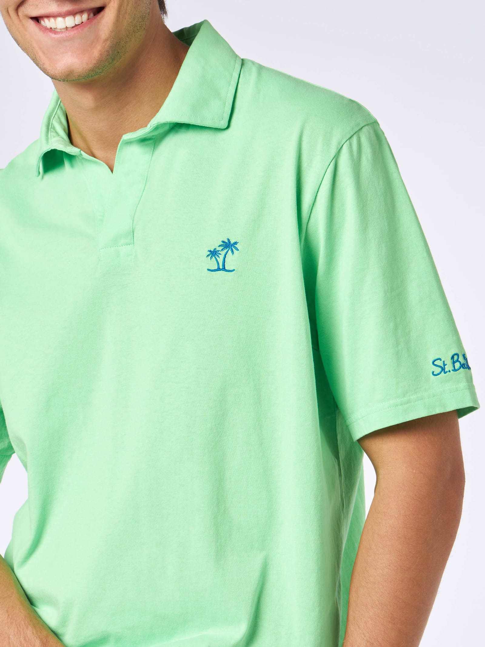 Shop Mc2 Saint Barth Man Green Cotton Jersey Polo In Fluo