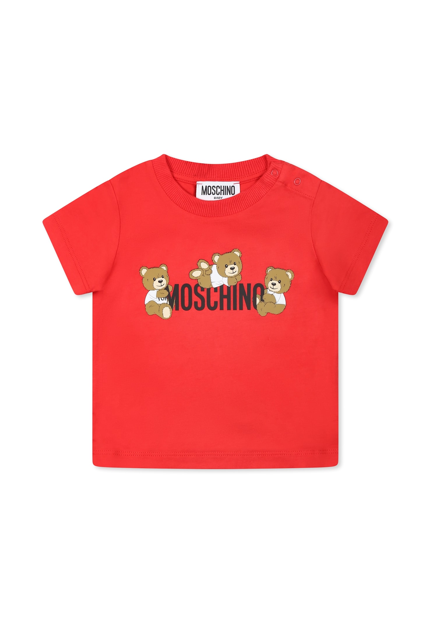 Moschino Red T-shirt For Babykids With Teddy Bears In Red