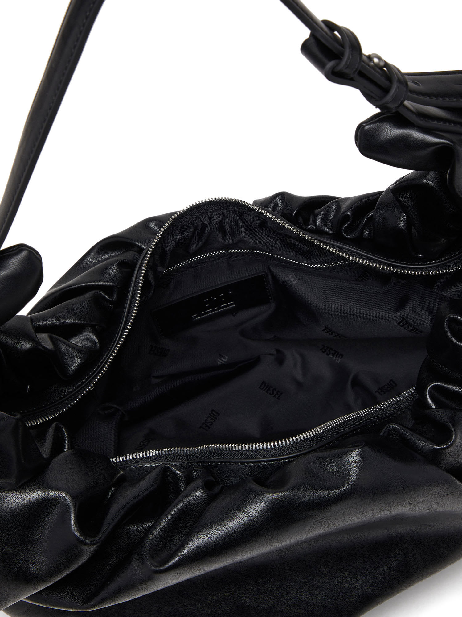 Diesel Large Grab-d Scrunched Shoulder Bag In Black