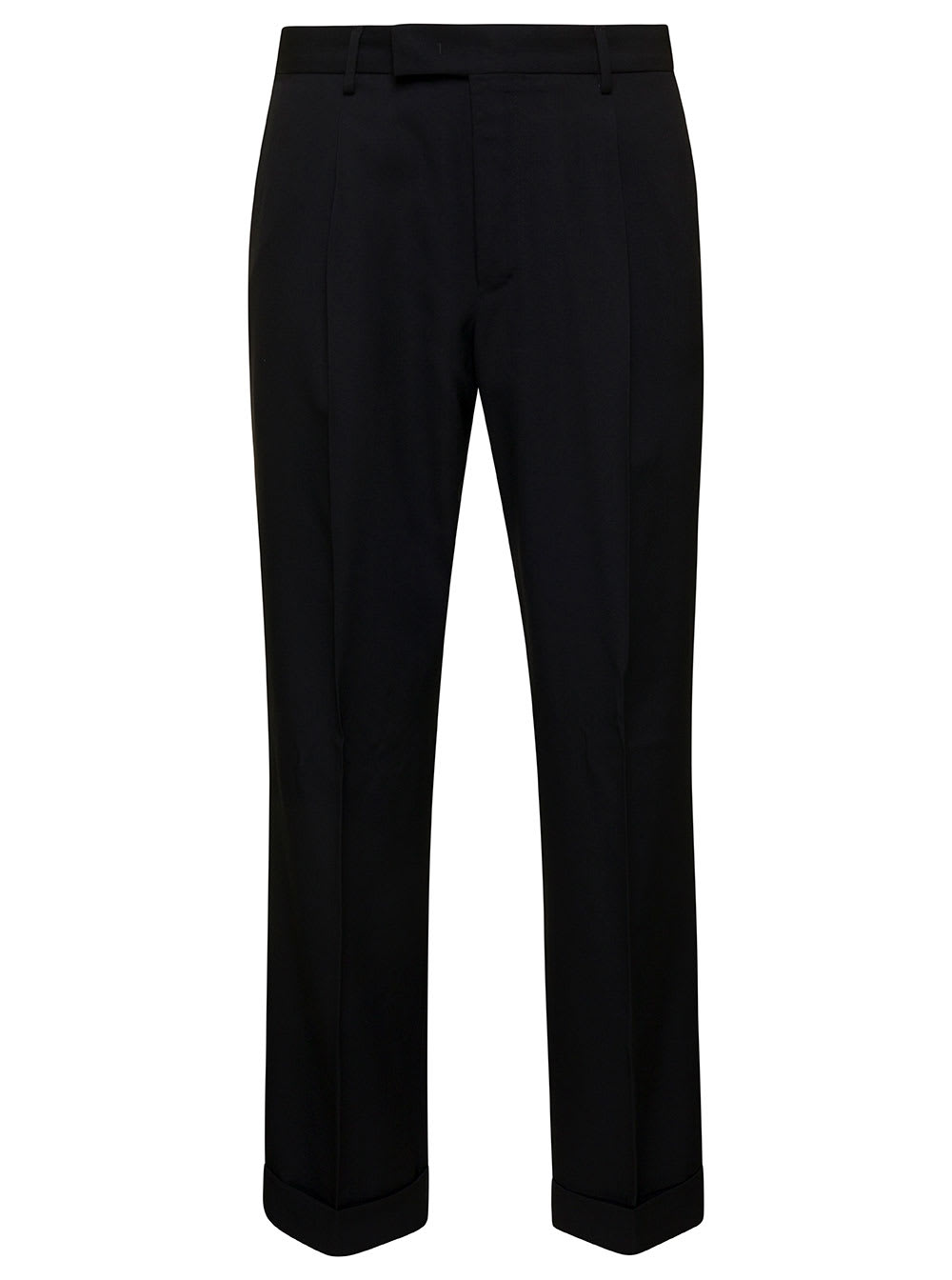PT01 BLACK CLASSIC PANTS WITH FEATHER DETAIL IN WOOL MAN