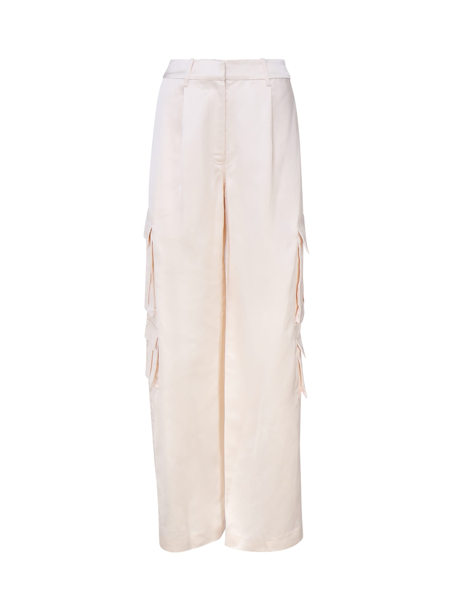 Shop Self-portrait Cargo Satin Trousers In White