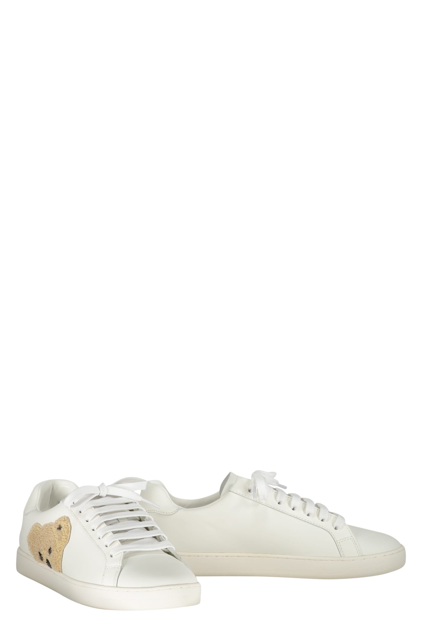 Shop Palm Angels New Teddy Bear Leather Low-top Sneakers In White