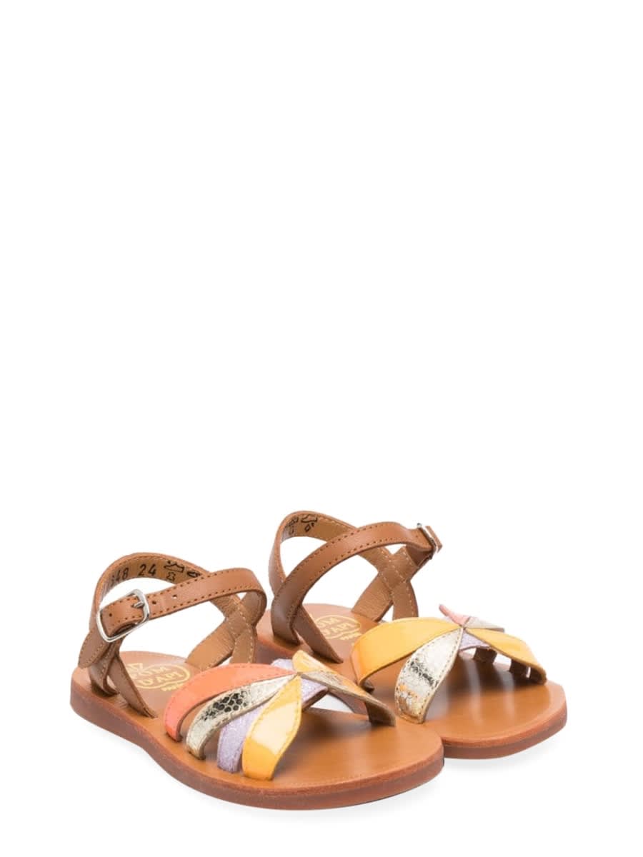 Pom D'api Girls Leather Plagette Oto Sandals In Multicolour