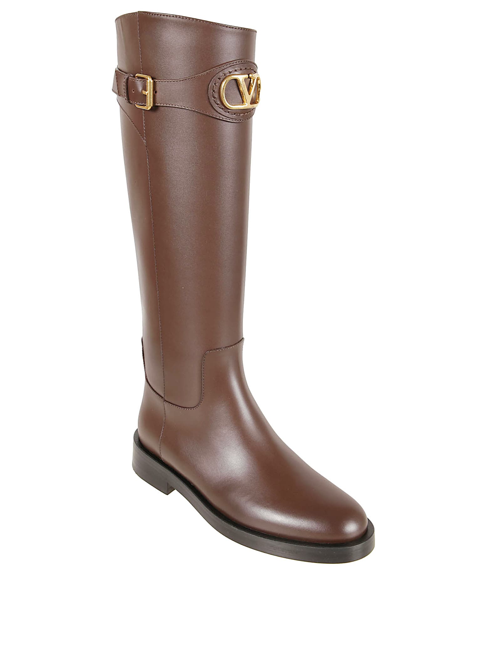 Valentino Vlogo-buckle Boots In Brown
