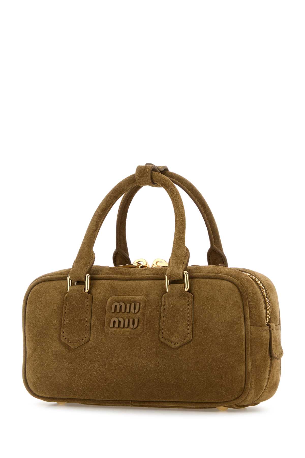 Miu Miu Biscuit Suede Arcadie Handbag In Green