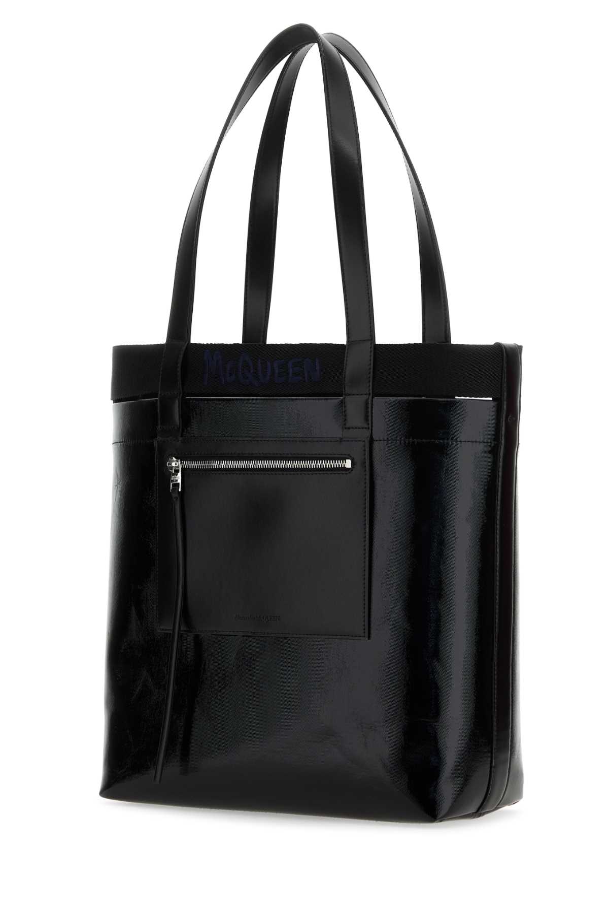 Shop Alexander Mcqueen Black Canvas Shopping Bag In Blackblue