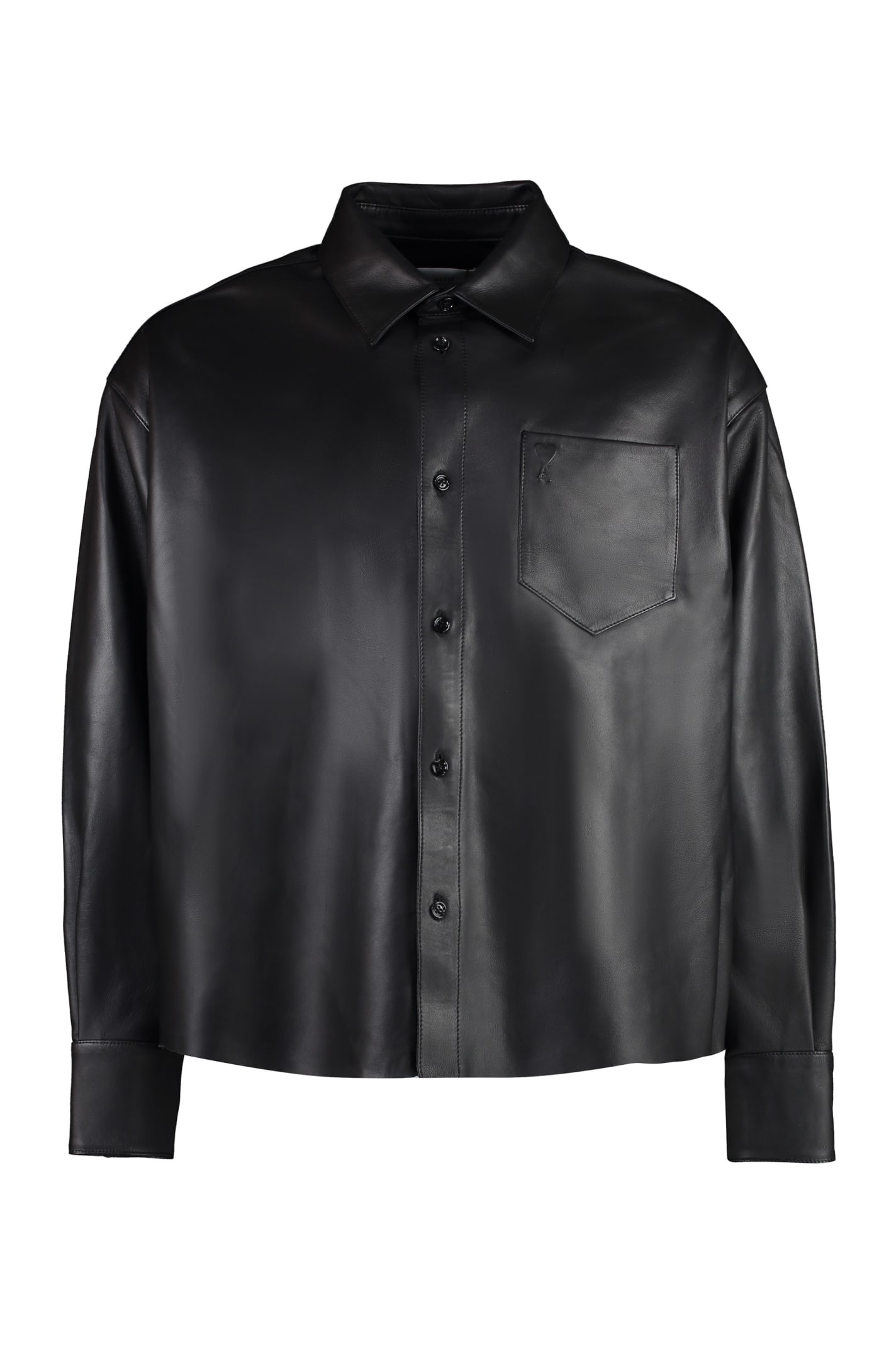 Shop Ami Alexandre Mattiussi Leather Overshirt In Black
