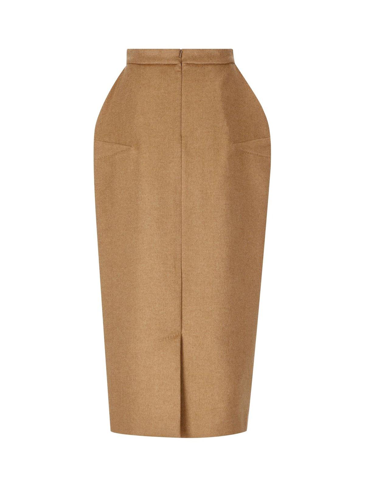 Shop Max Mara High Waist Zip Detailed Skirt In Brown