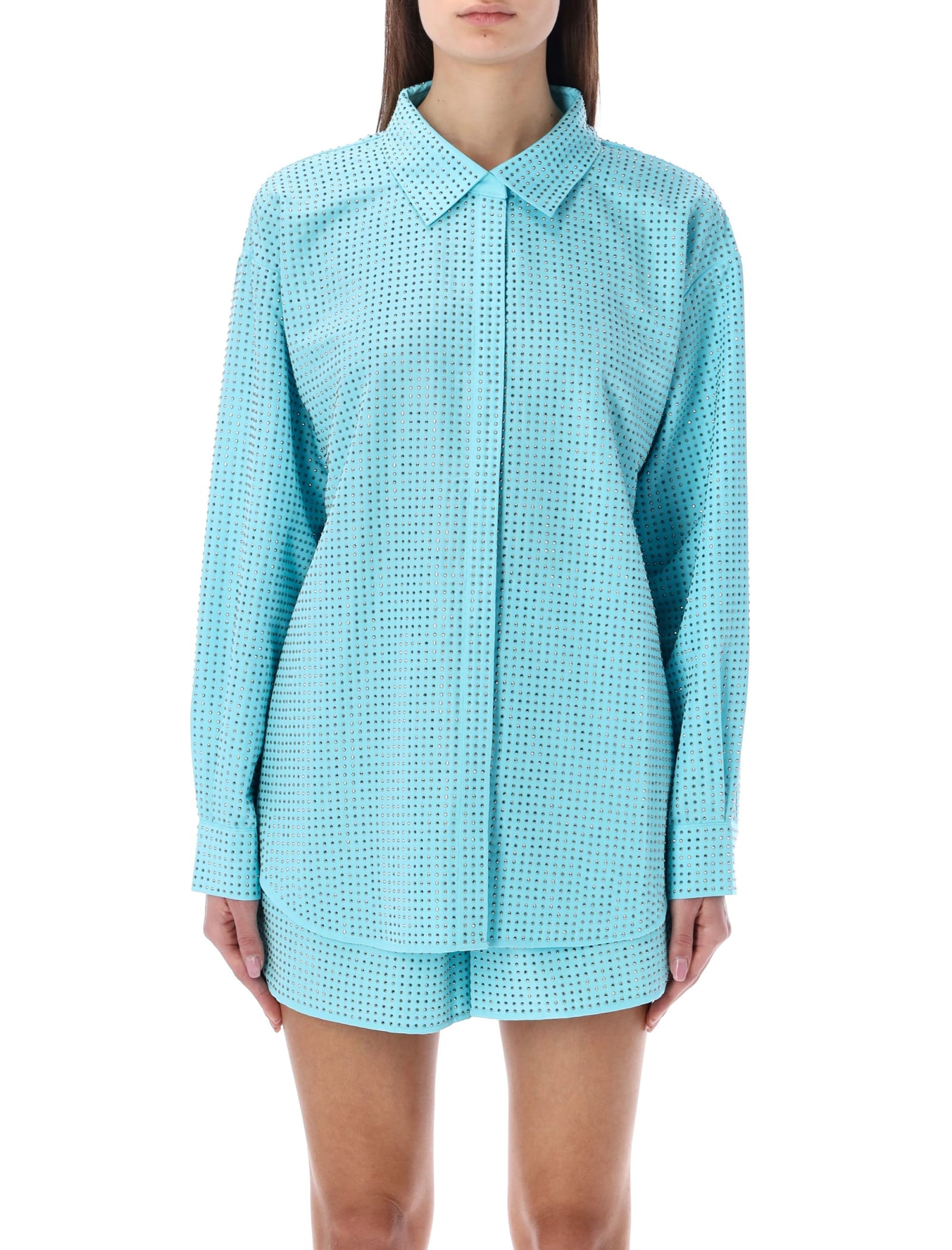 SELF-PORTRAIT RHINESTONE TAFFETA OVERSIZE SHIRT