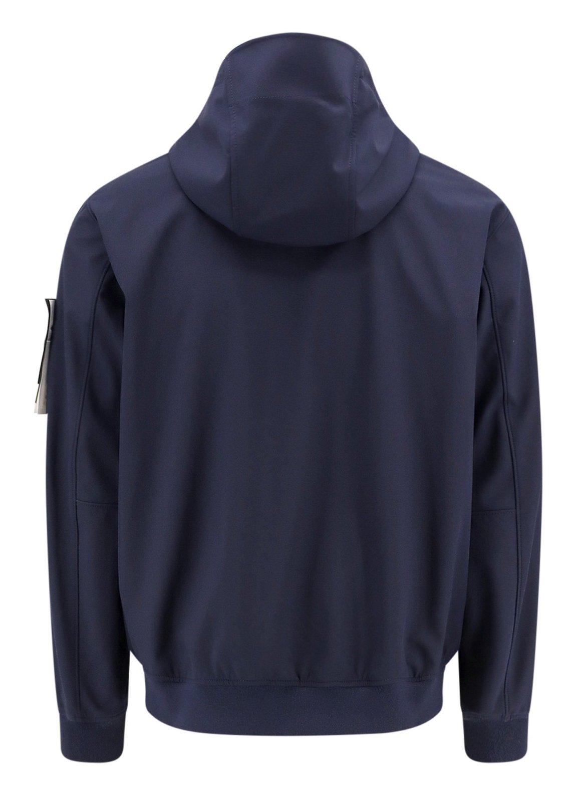 Shop Stone Island Funnel-neck Hooded Jacket In Navy Blue