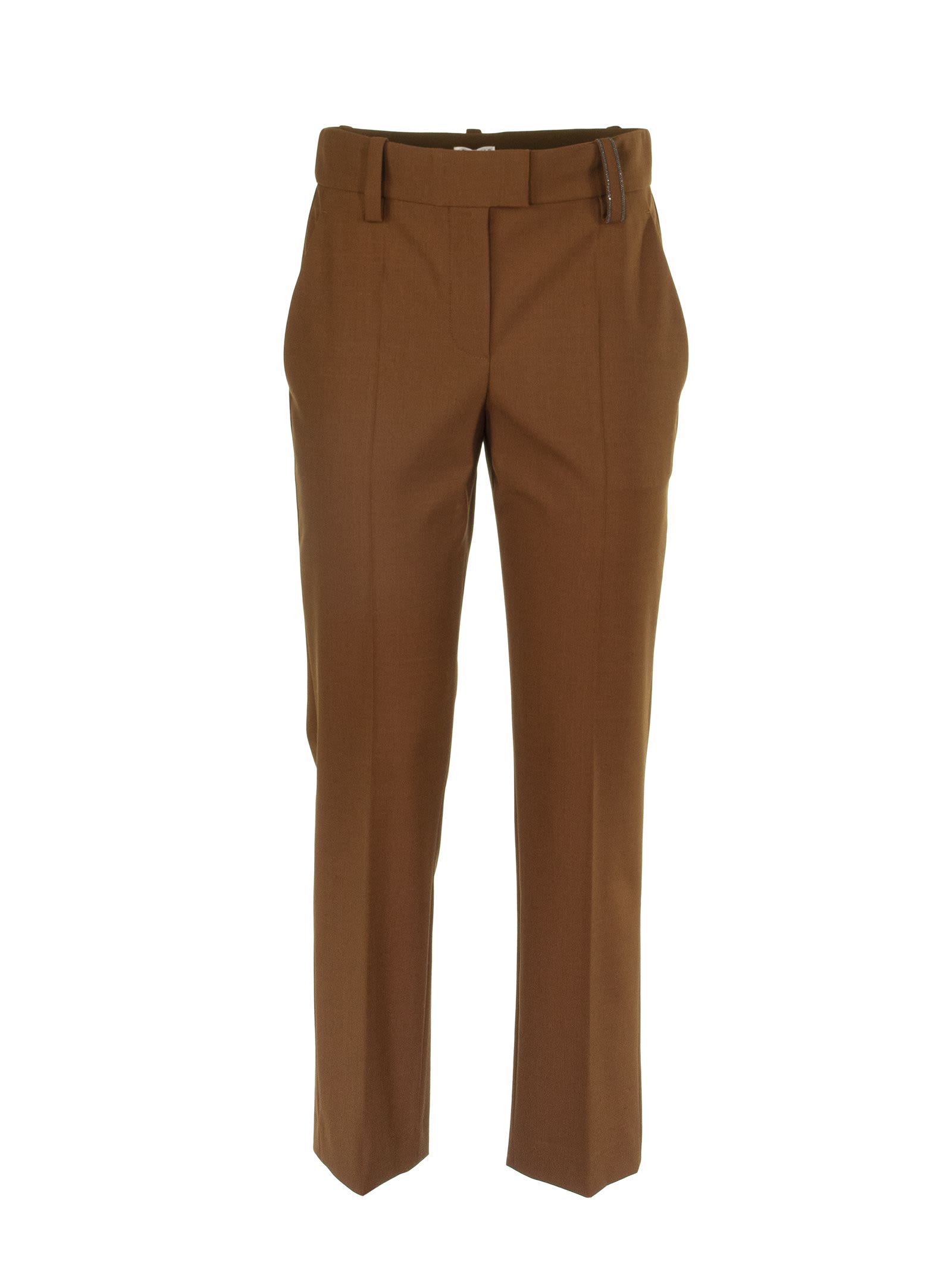 BRUNELLO CUCINELLI TECHNO VIRGIN WOOL HIGH-WAIST CIGARETTE TROUSERS WITH SHINY LOOP,MA124P6963 C7477