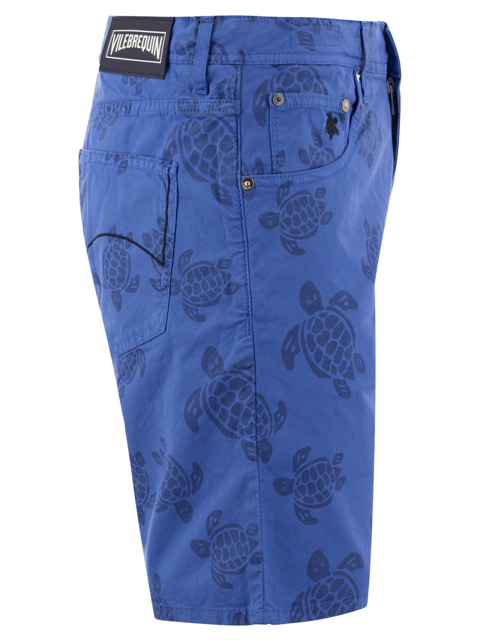 Shop Vilebrequin Bermuda Shorts With Ronde Des Tortues Resin Print In Blue Marine