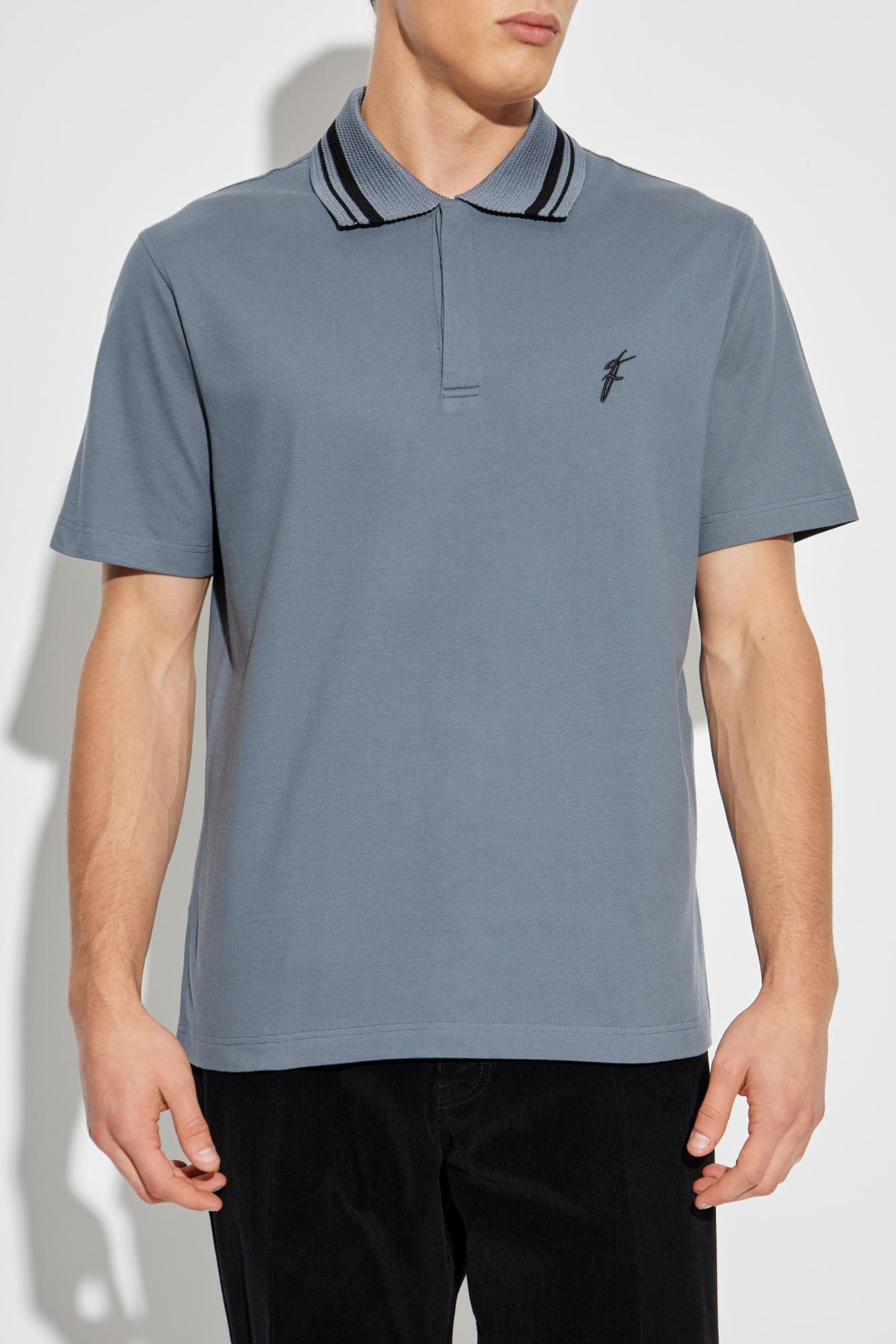 Ferragamo Polo With Embroidered Logo In Blue
