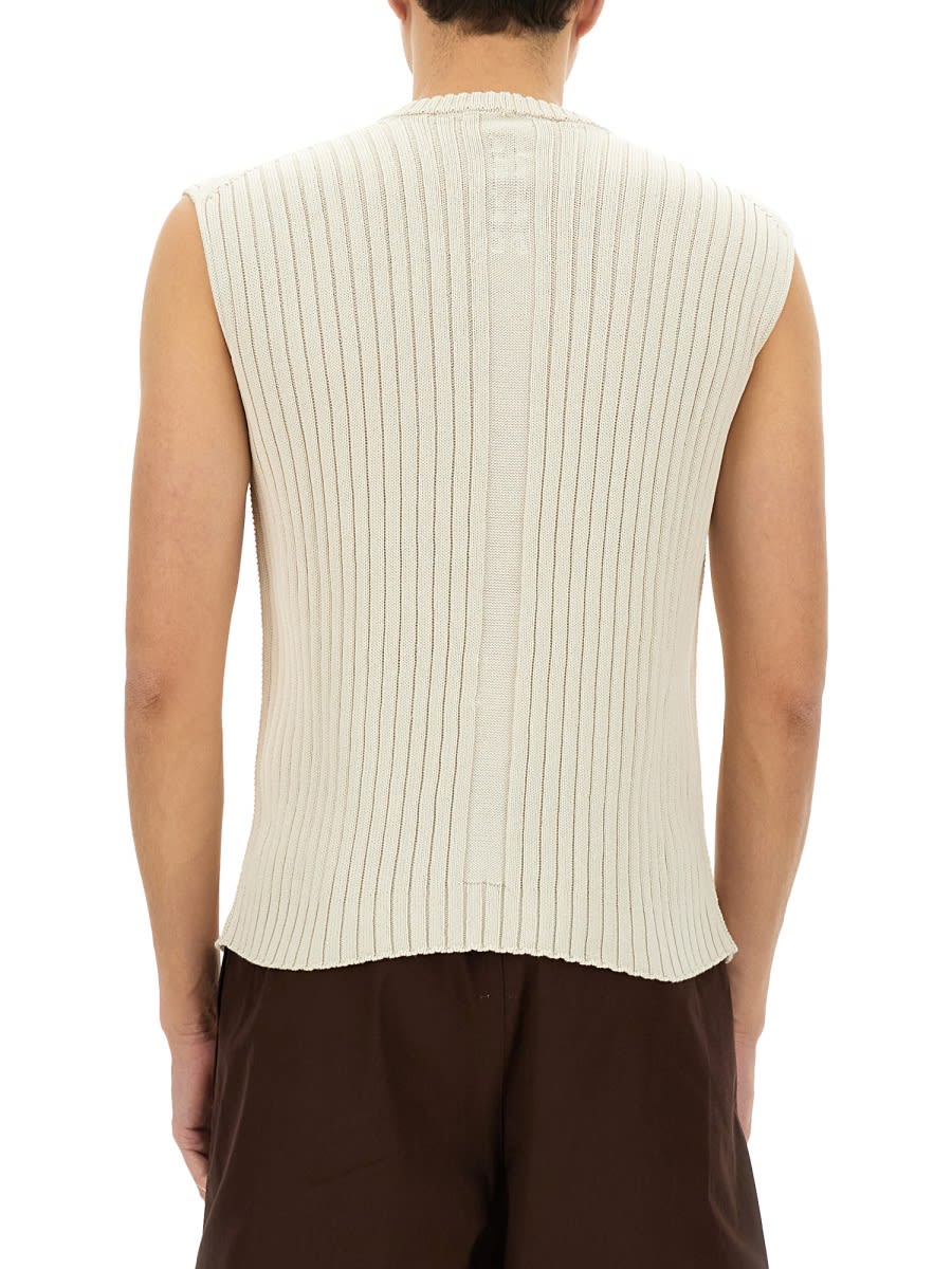 Rick Owens Textured Ribbed Knitted Vest With Geometric Pattern In White