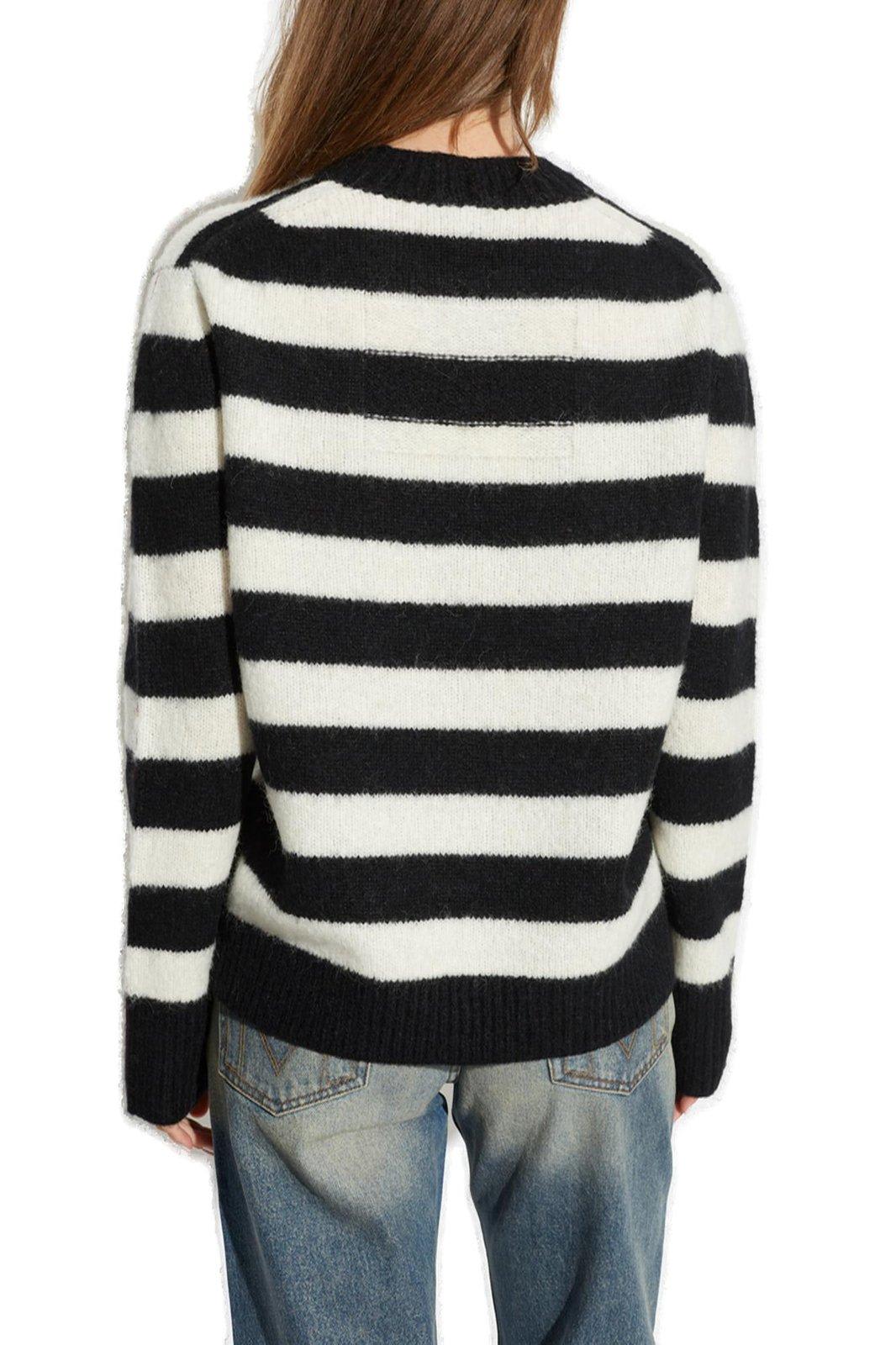 Shop Marc Jacobs The Striped Brushed Logo Embroidered Jumper In Black White