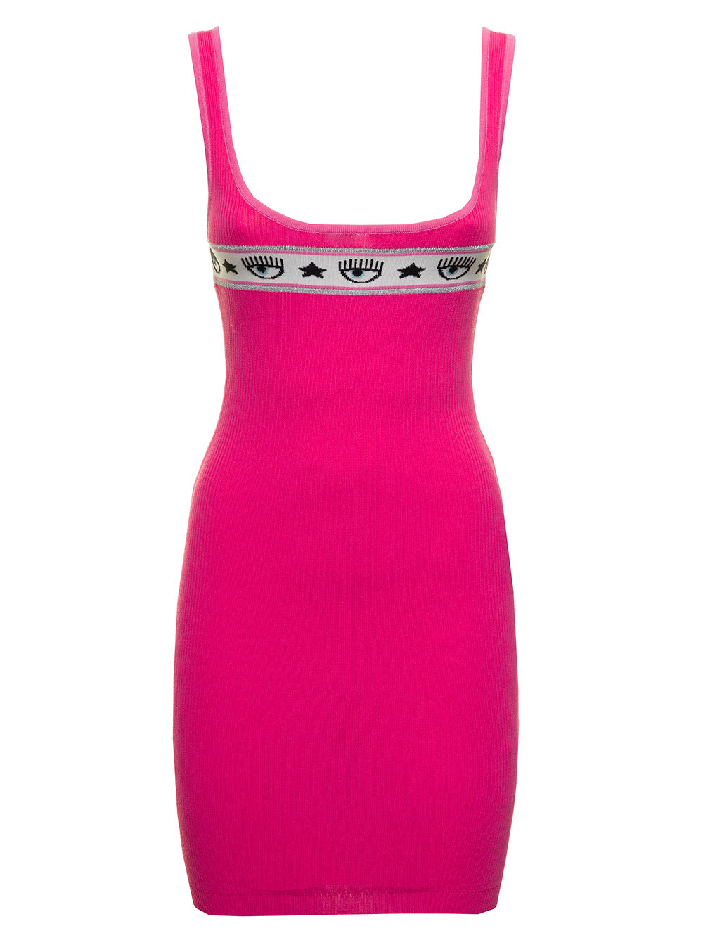 Chiara Ferragni Womans Pink Stretch Fabric Dress With Logomania Detail