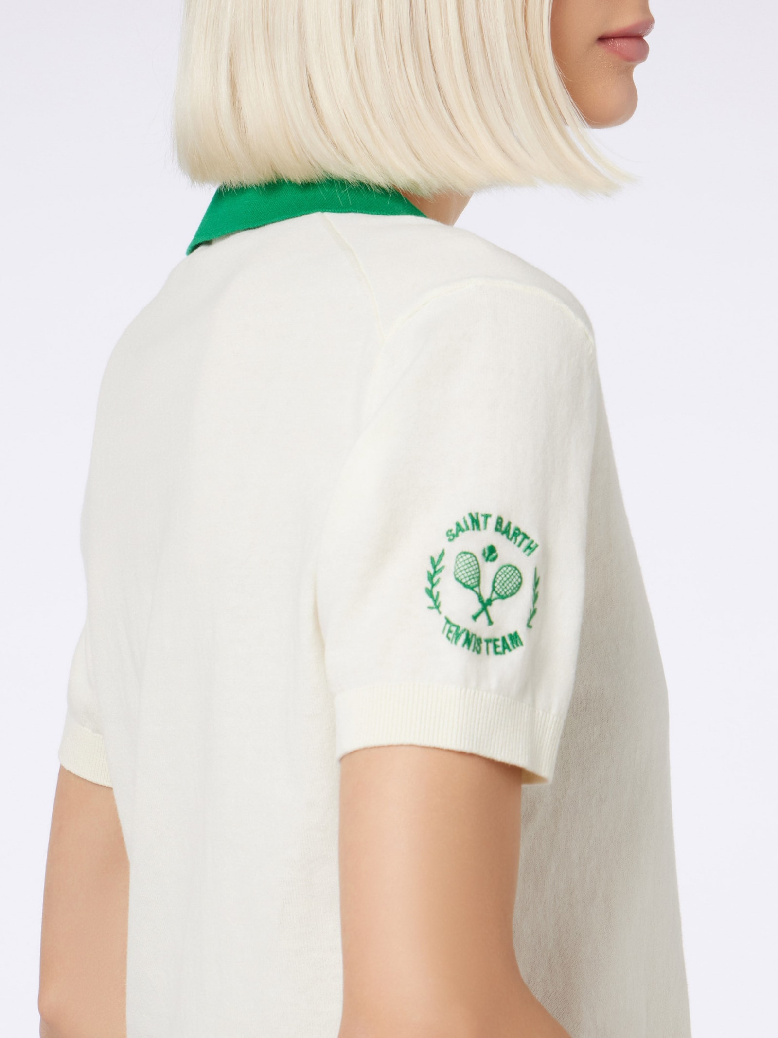 Mc2 Saint Barth Woman Cotton Knitted Polo Evonne Australian Brand Special Edition In White