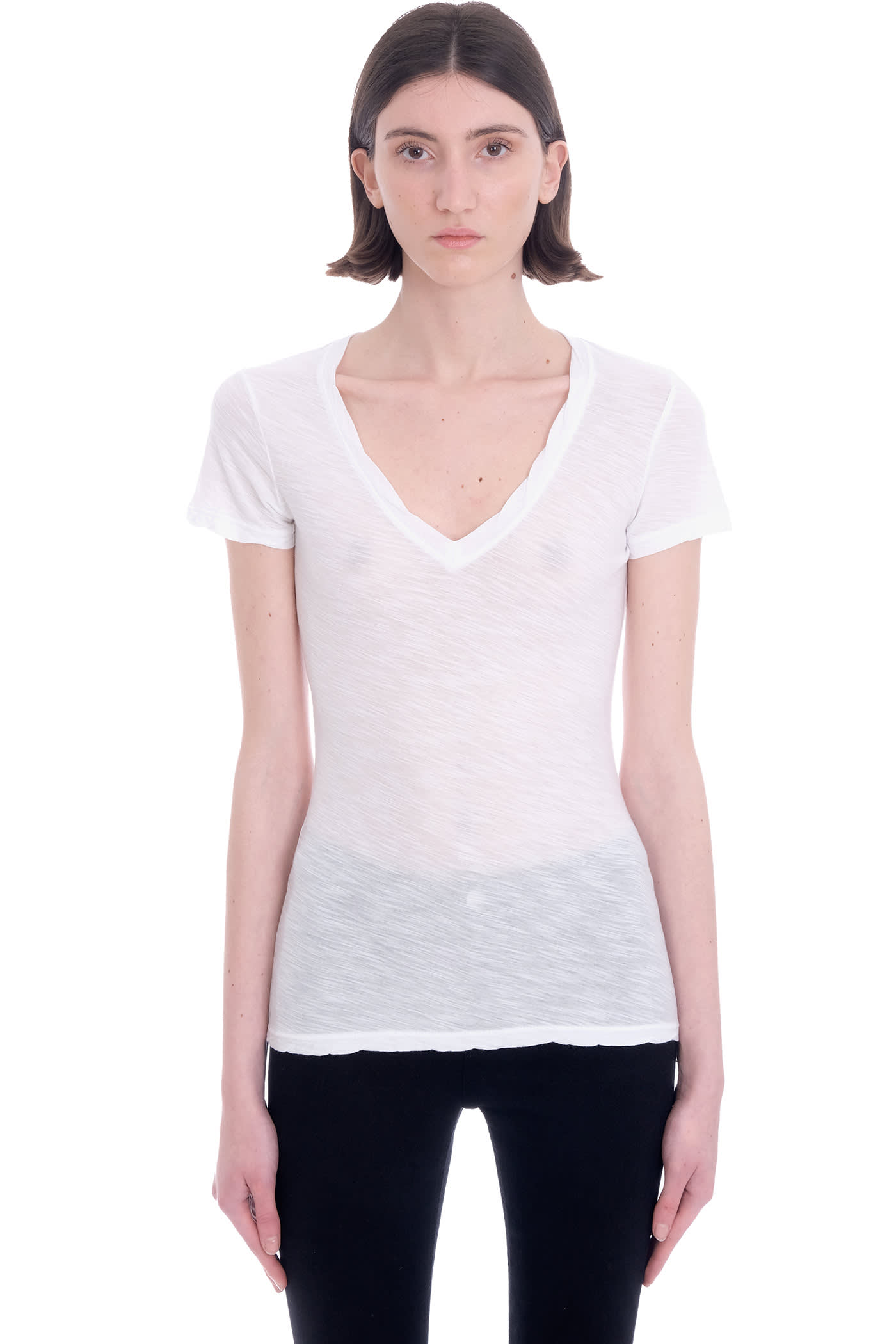 James Perse Casual V Neck Tee With Reverse Binding In White