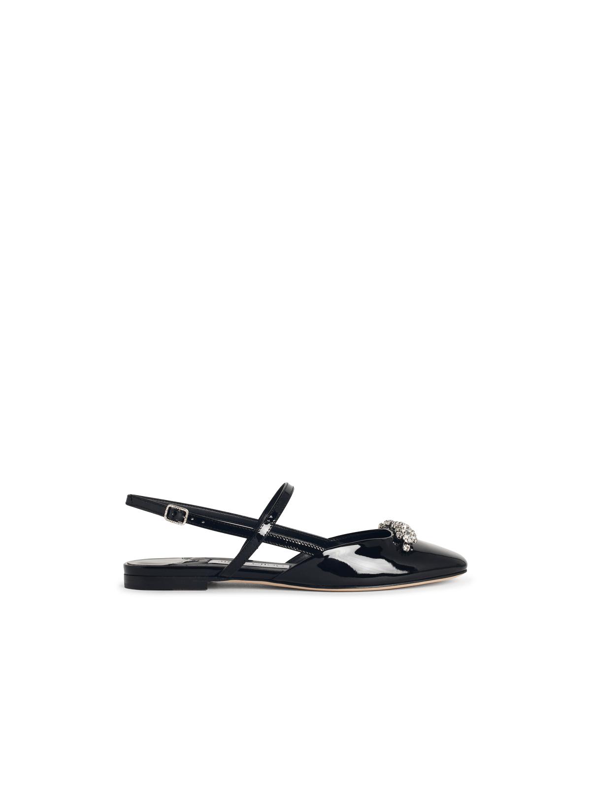 Jimmy Choo Belinda Sb Flat Black Leather Ballet Flats In Black