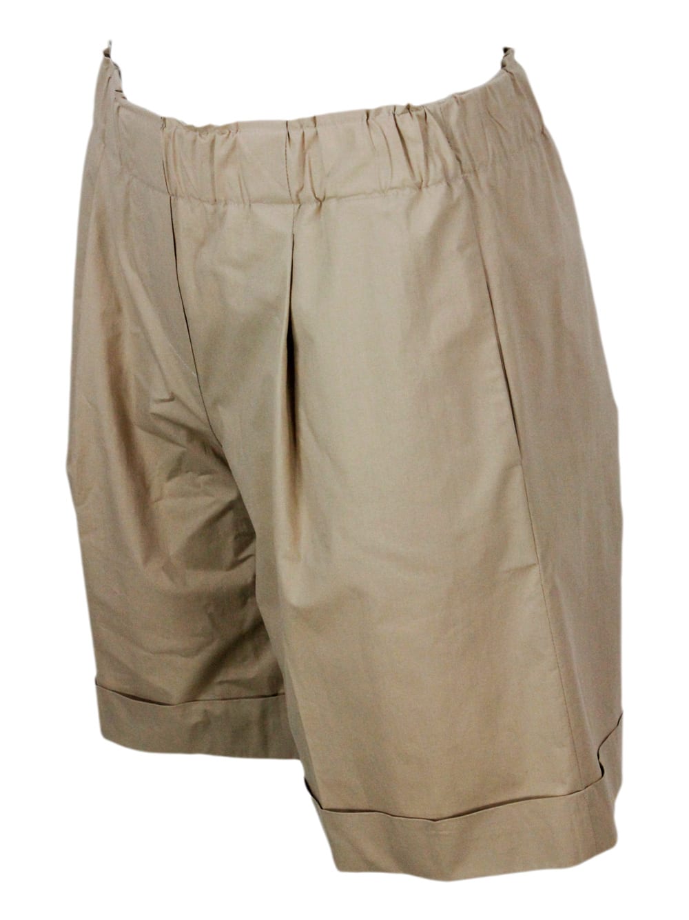 Shop Antonelli Bermuda Shorts With Elasticated Waist And Welt Pockets With Pleats And Turn-up At The Bottom Made Of In Beige