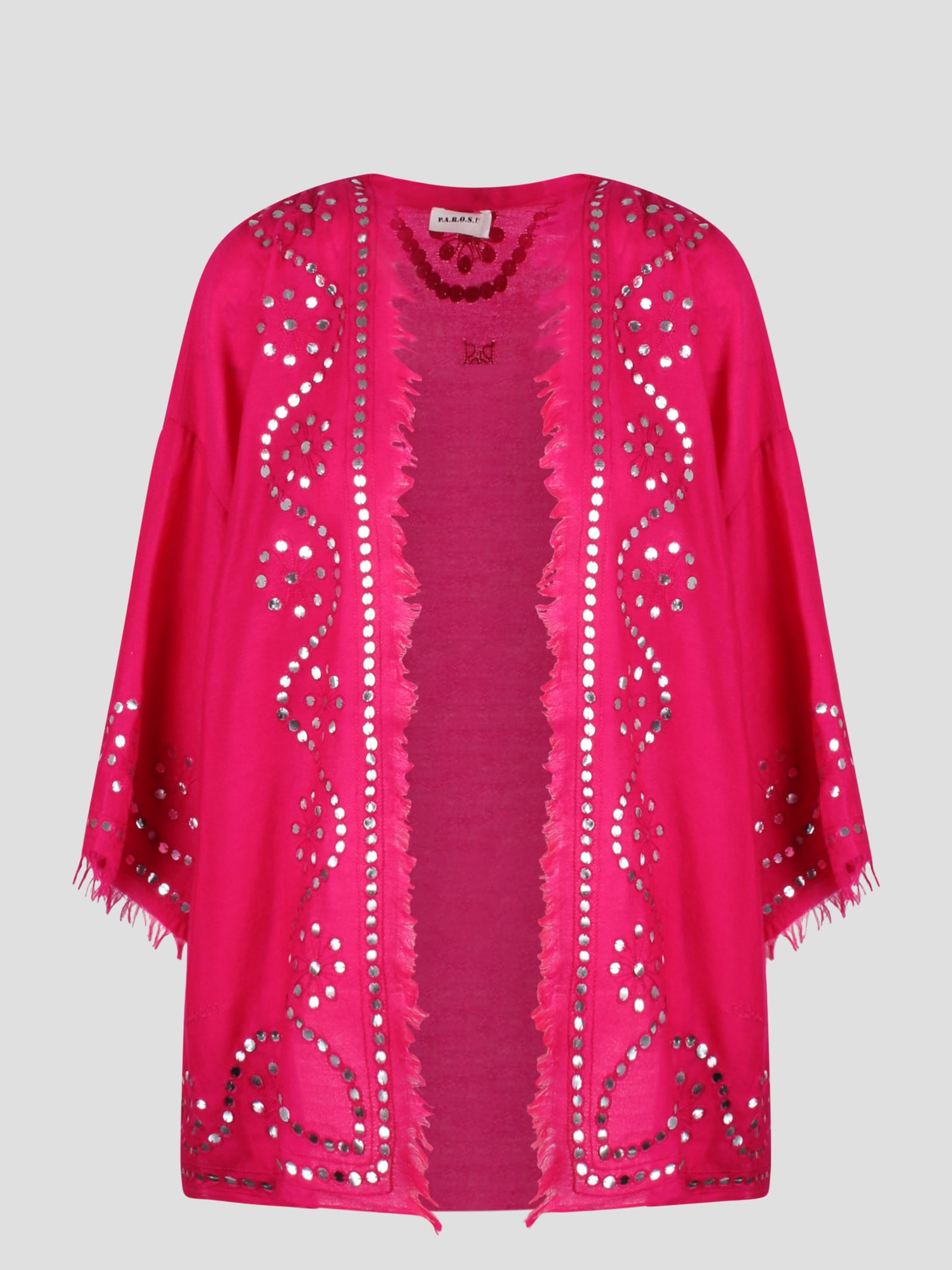 Shop P.a.r.o.s.h Within Embroidered Cardigan In Pink & Purple