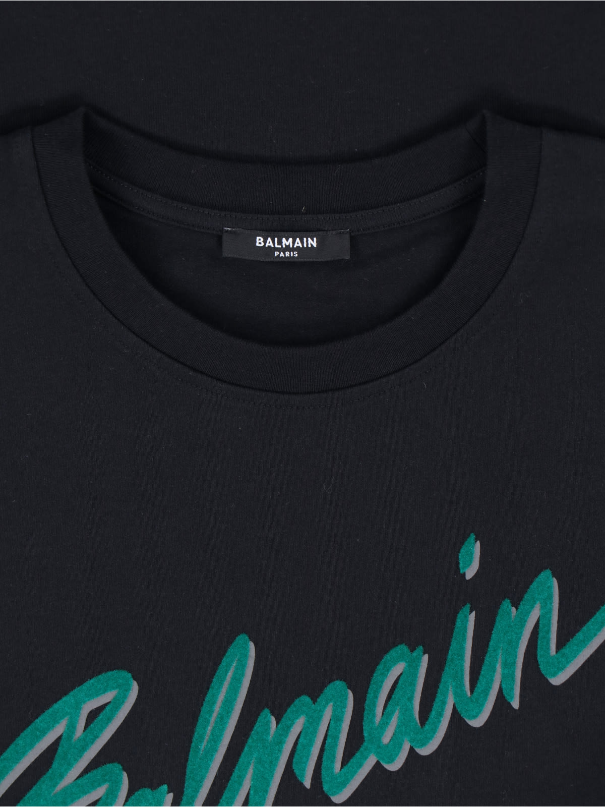 Balmain Black Crewneck T-shirt With Logo Lettering Print On The Front In Cotton Man In Black
