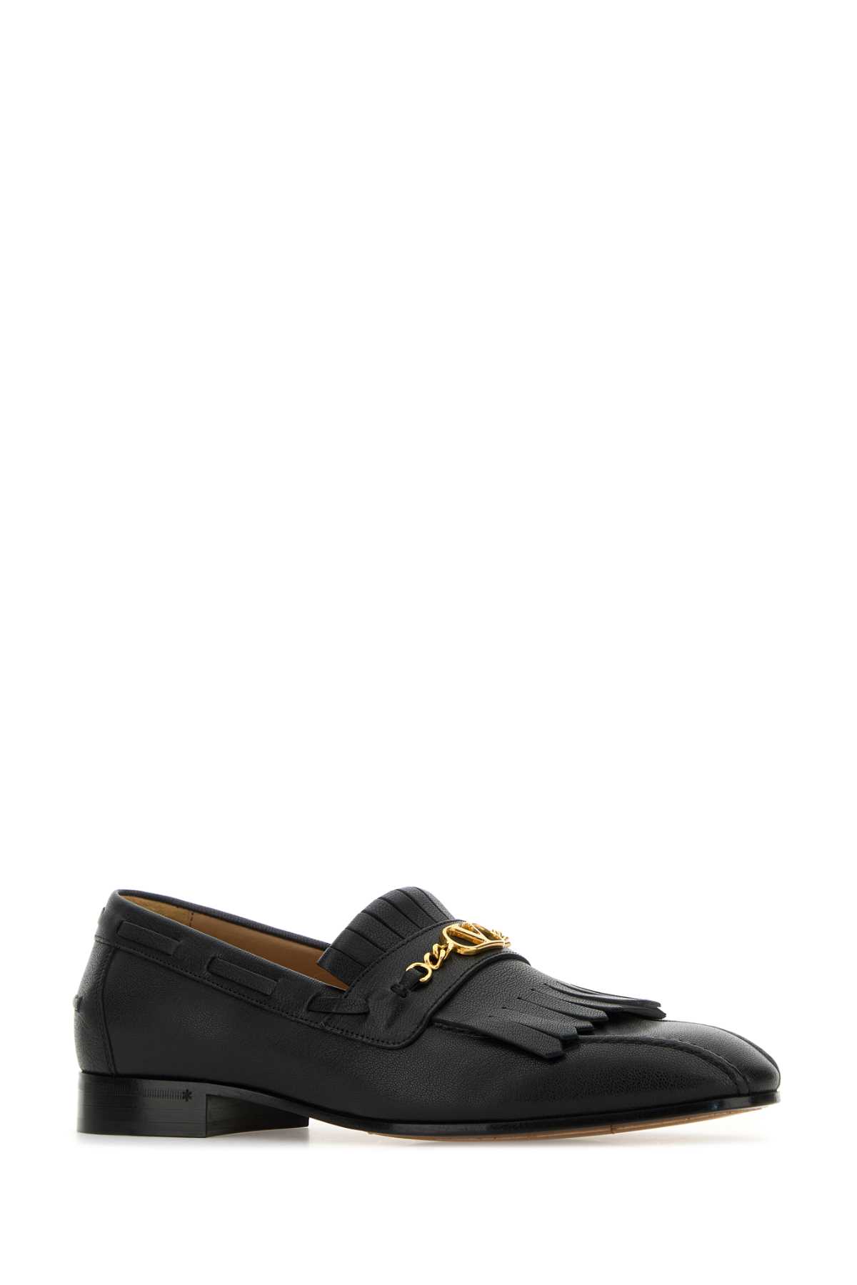 Valentino Vlogo Signature Kidskin Loafer With Fringes In Nero