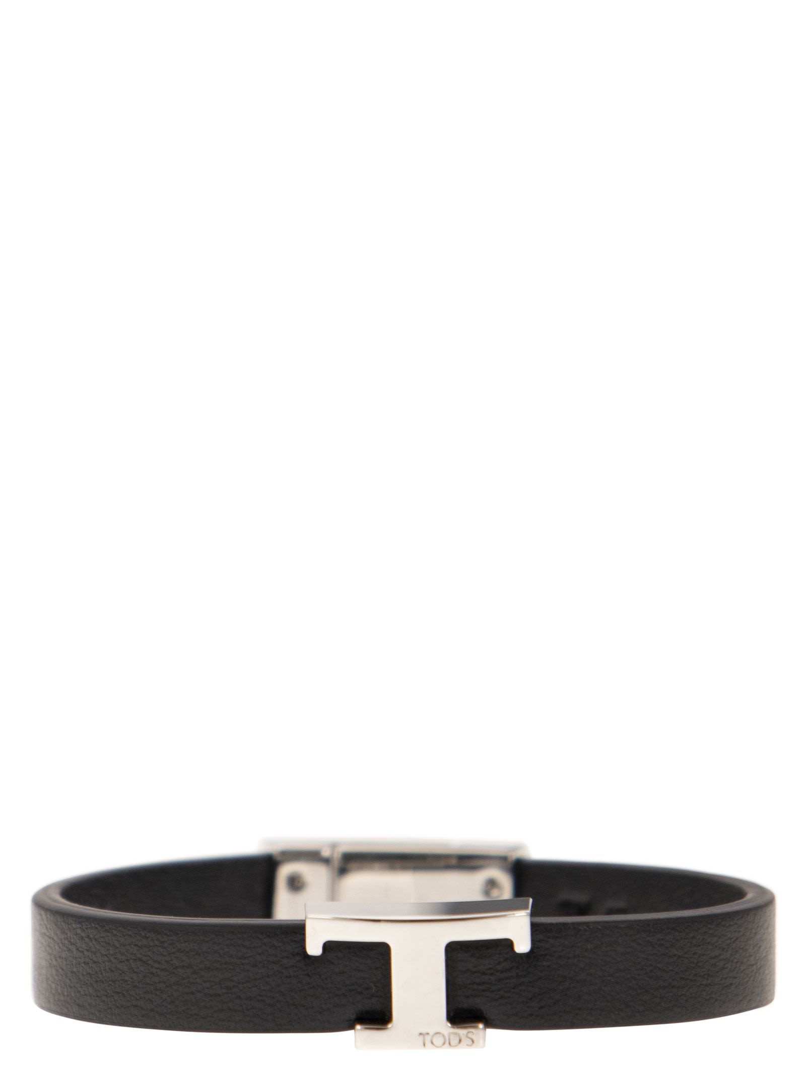 Shop Tod's T Timeless Leather Bracelet In Black