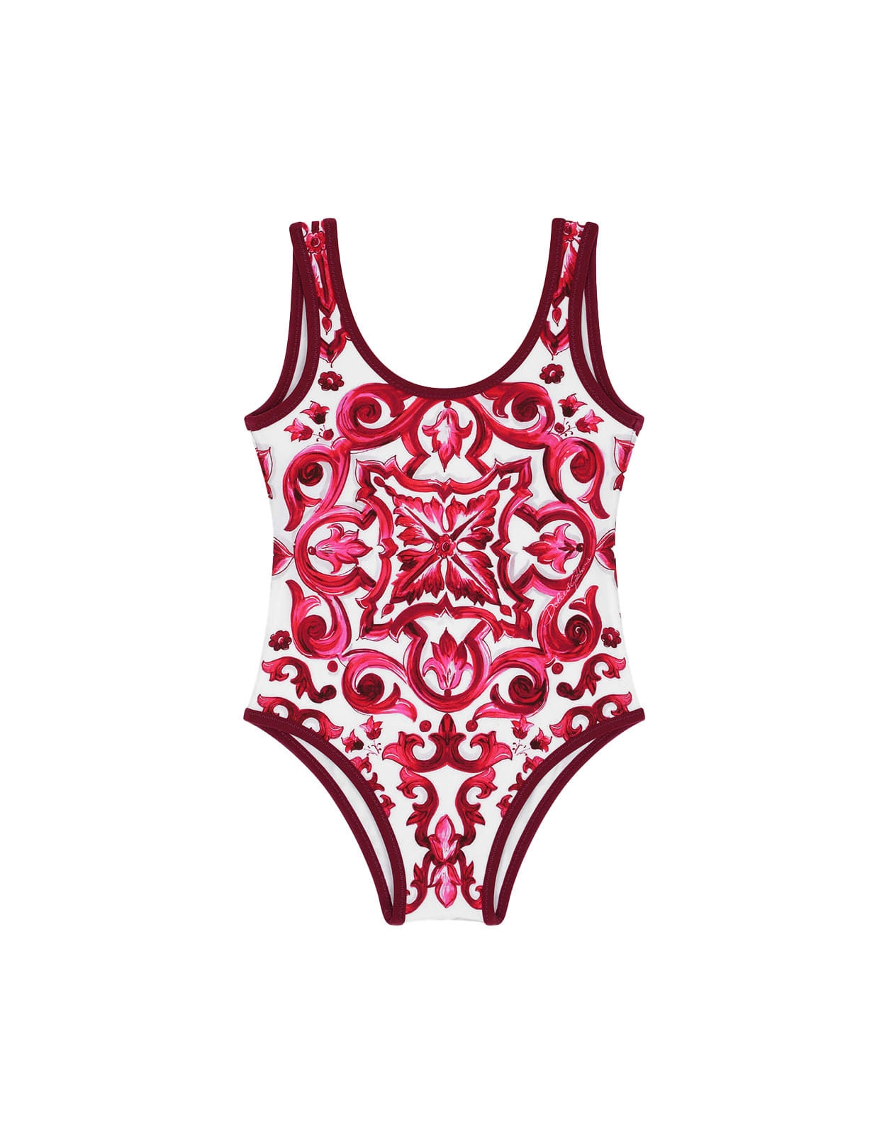 Dolce & Gabbana Babies' One Piece Swimsuit With Fuchsia Majolica Print In Pink