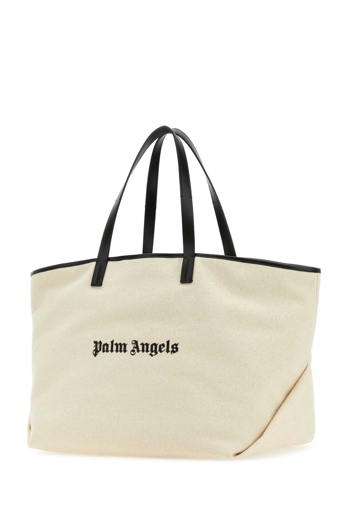 Shop Palm Angels Sand Canvas Shopping Bag In Offwhite