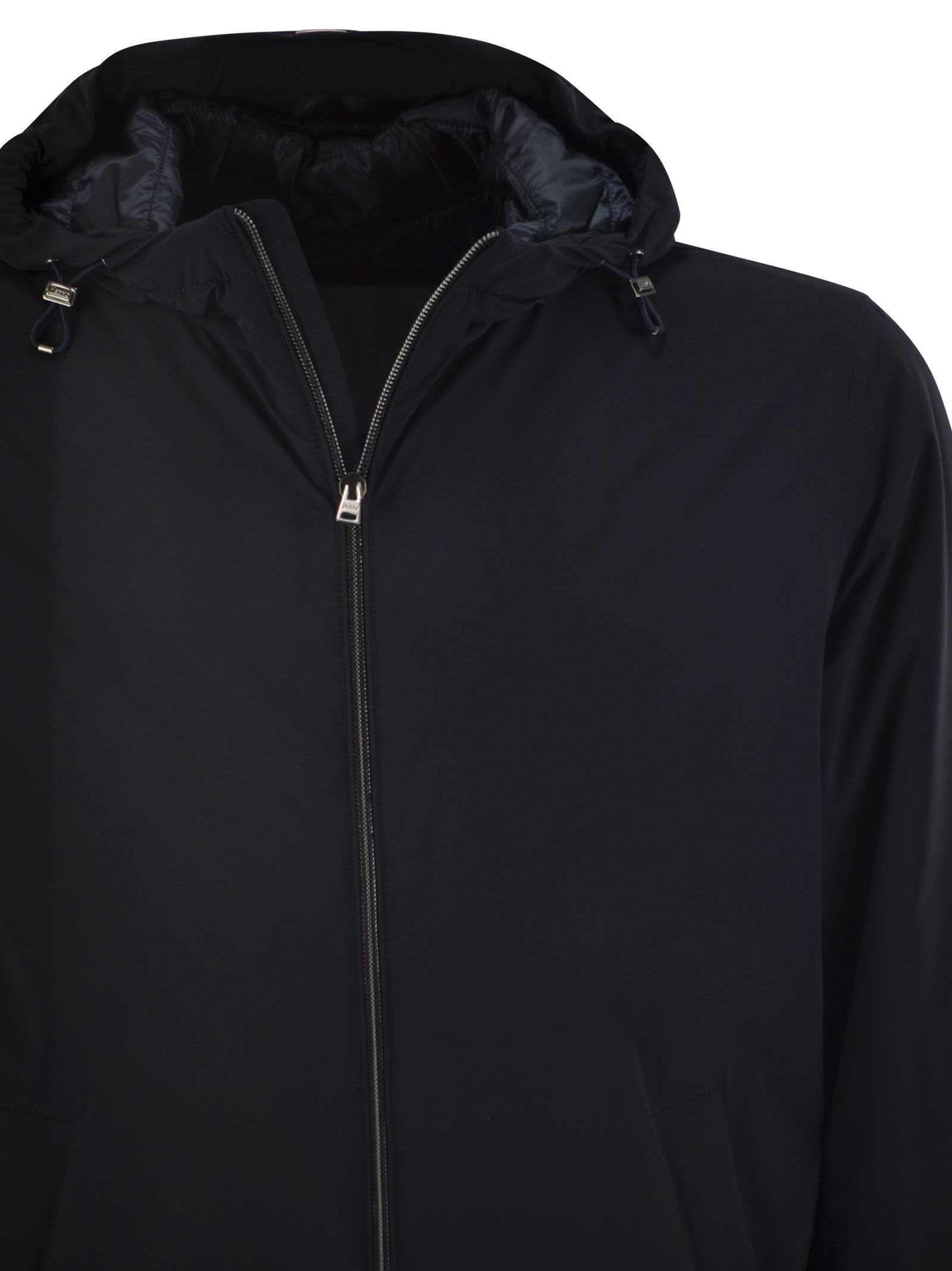 Herno Hooded Long Sleeve Jacket With Elasticated Hem In Black