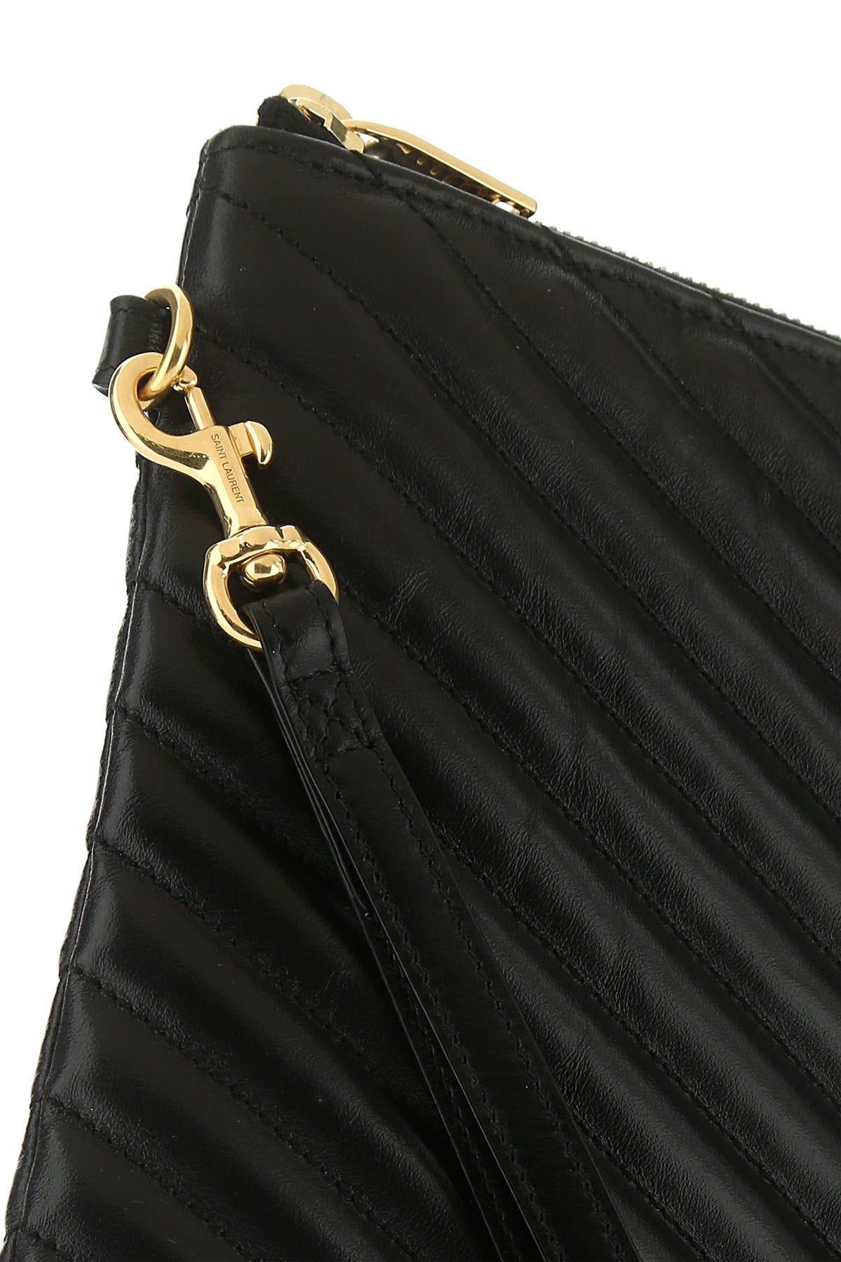 Saint Laurent Black Leather Clutch In Black