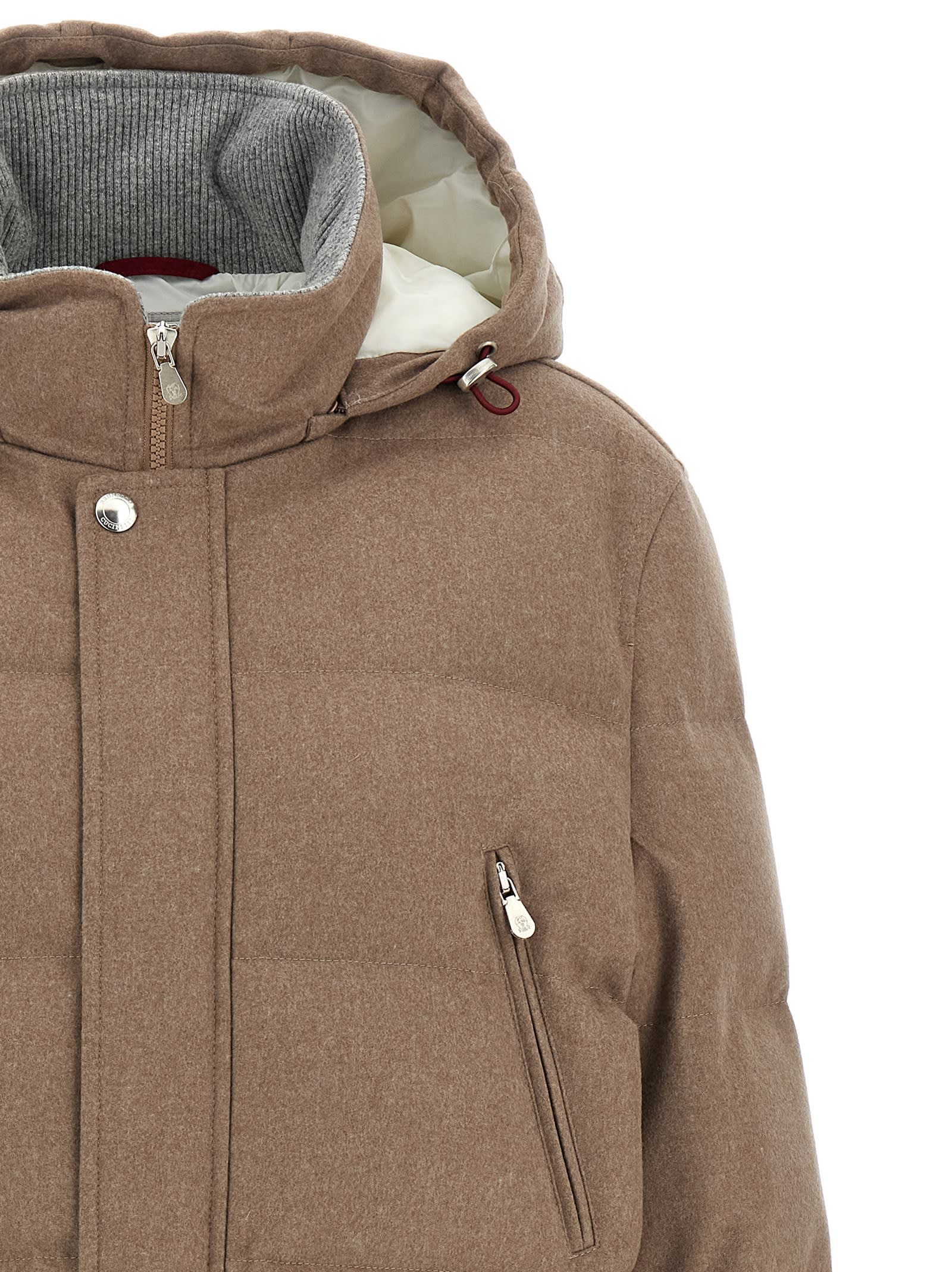 Brunello Cucinelli Flannel Down Jacket Puffer Jackets Beige In Neutral