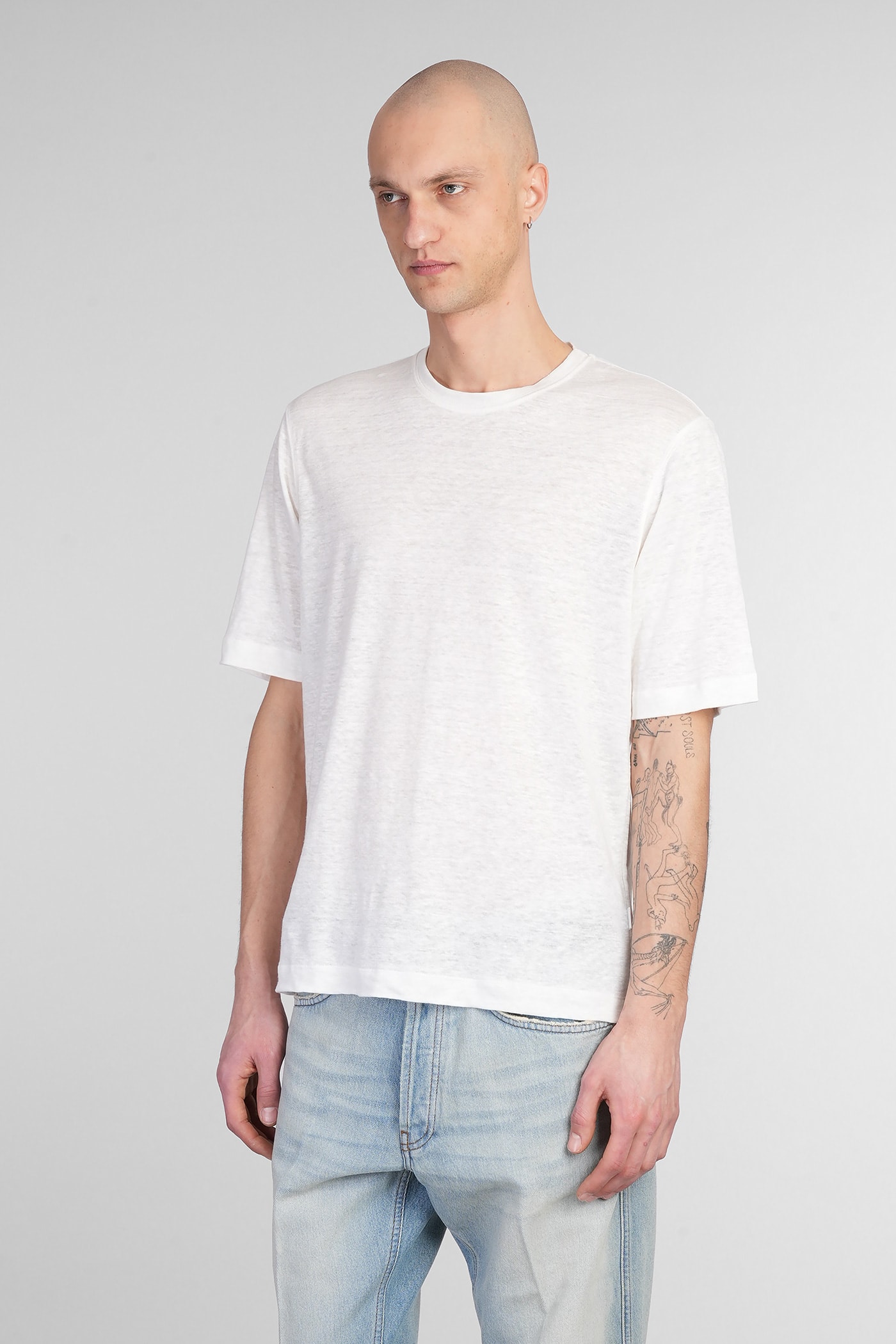 Lardini Ribbed Linen T-shirt In Beige