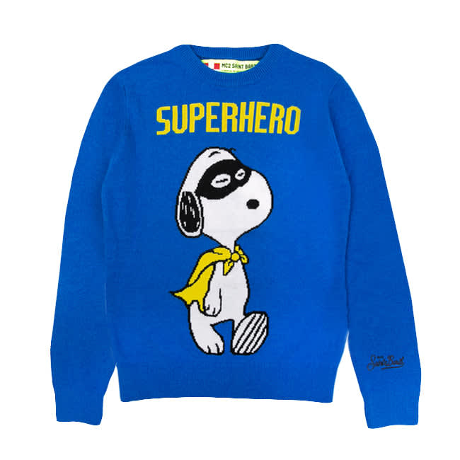 Mc2 Saint Barth Kids' Boy Blue Sweater Snoopy Superhero Print - Special Edition