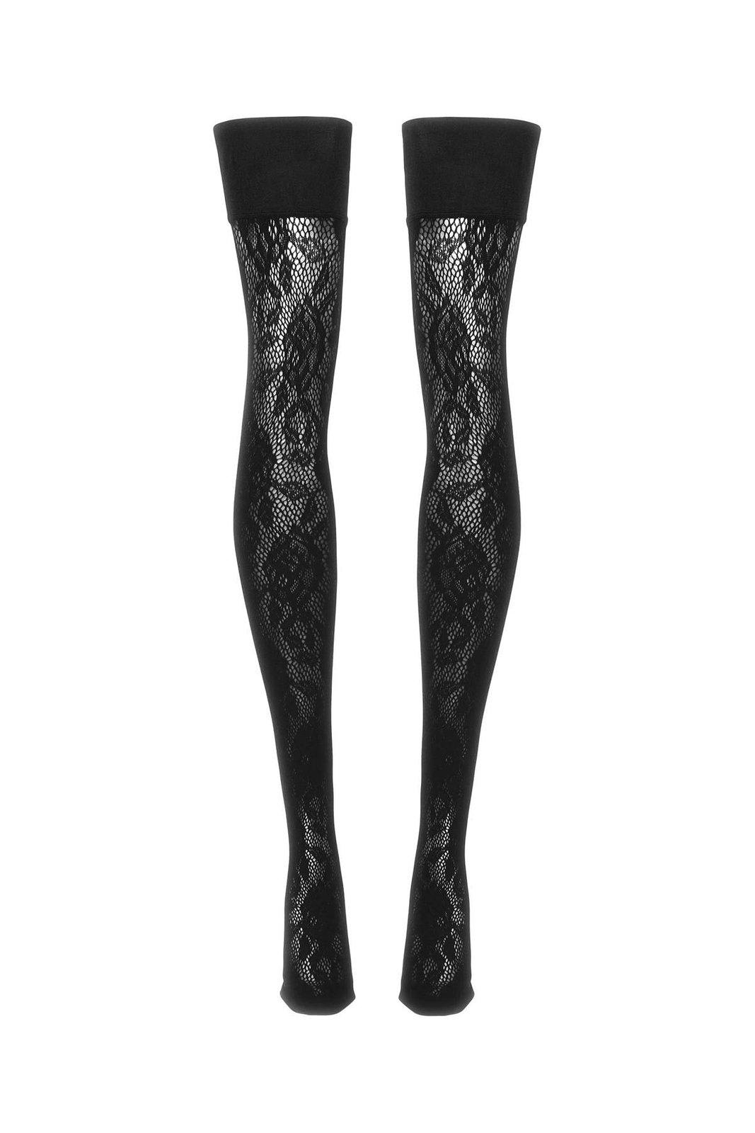 Shop Alessandra Rich Thigh-high Laced Stockings In Black