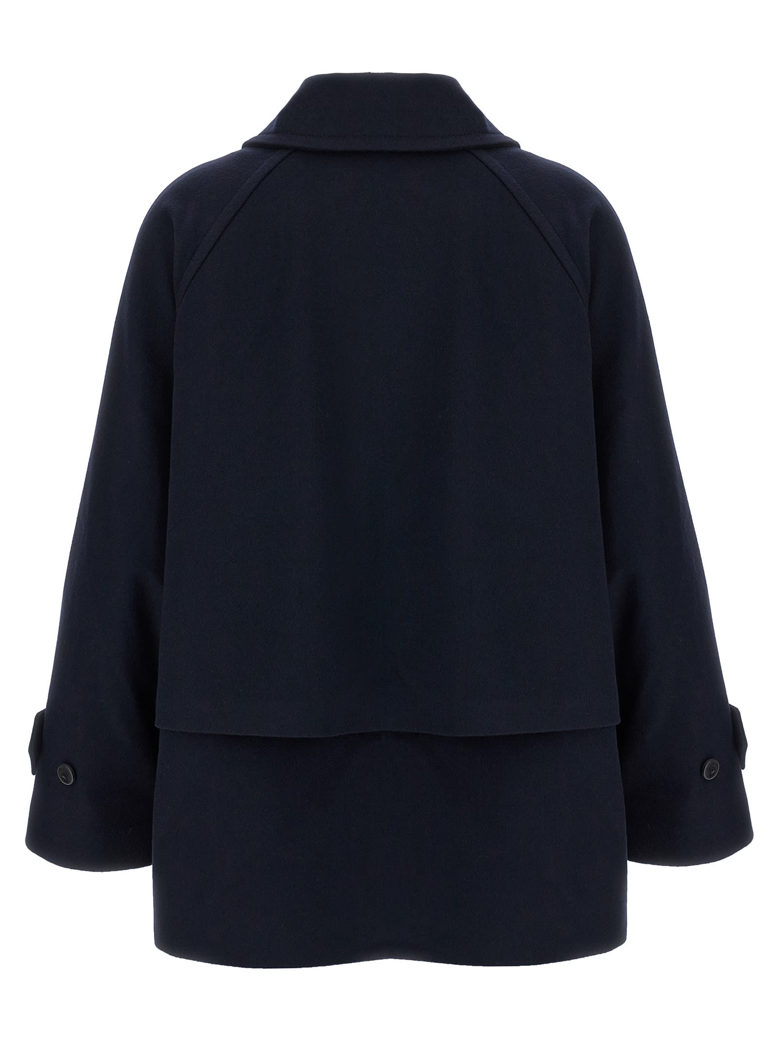 Alberto Biani Wool Coat With Wide Sleeves And Front Pockets In Blue