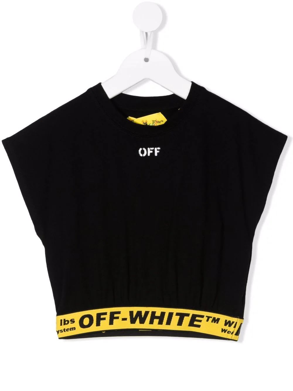 Off-White Kids Black And Yellow Off Industrial Crop Tee Top