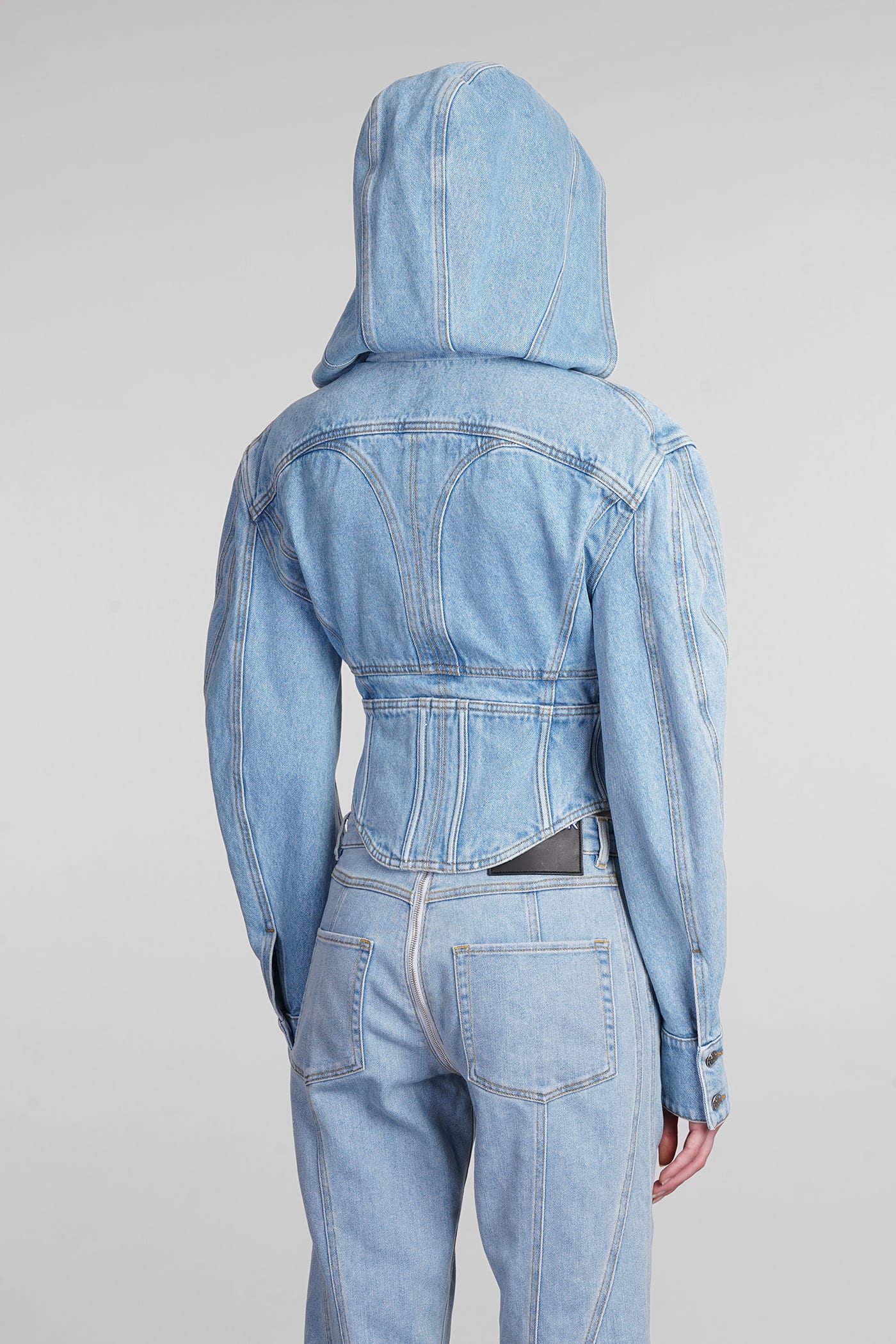 Shop Mugler Denim Jackets In Blue Denim In Clear Blue