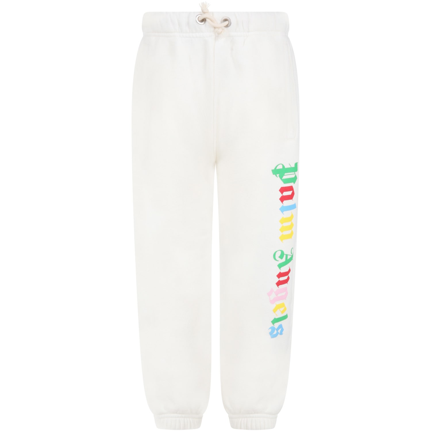 Palm Angels Ivory Sweatpants For Kids With Multicolor Logo